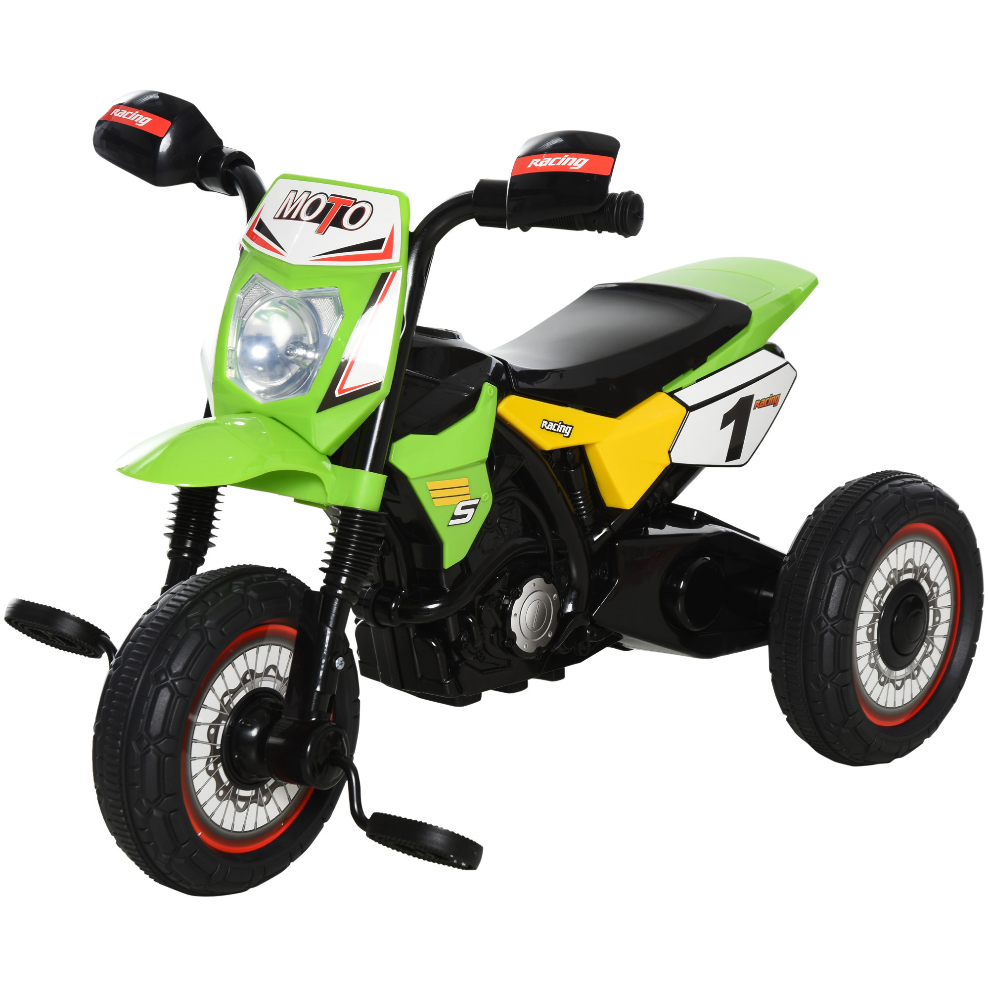 HOMCOM Kindertrike Motocross mit Musik- und Lichteffekten, Aufbewahrungsbox, Grün   Aosom