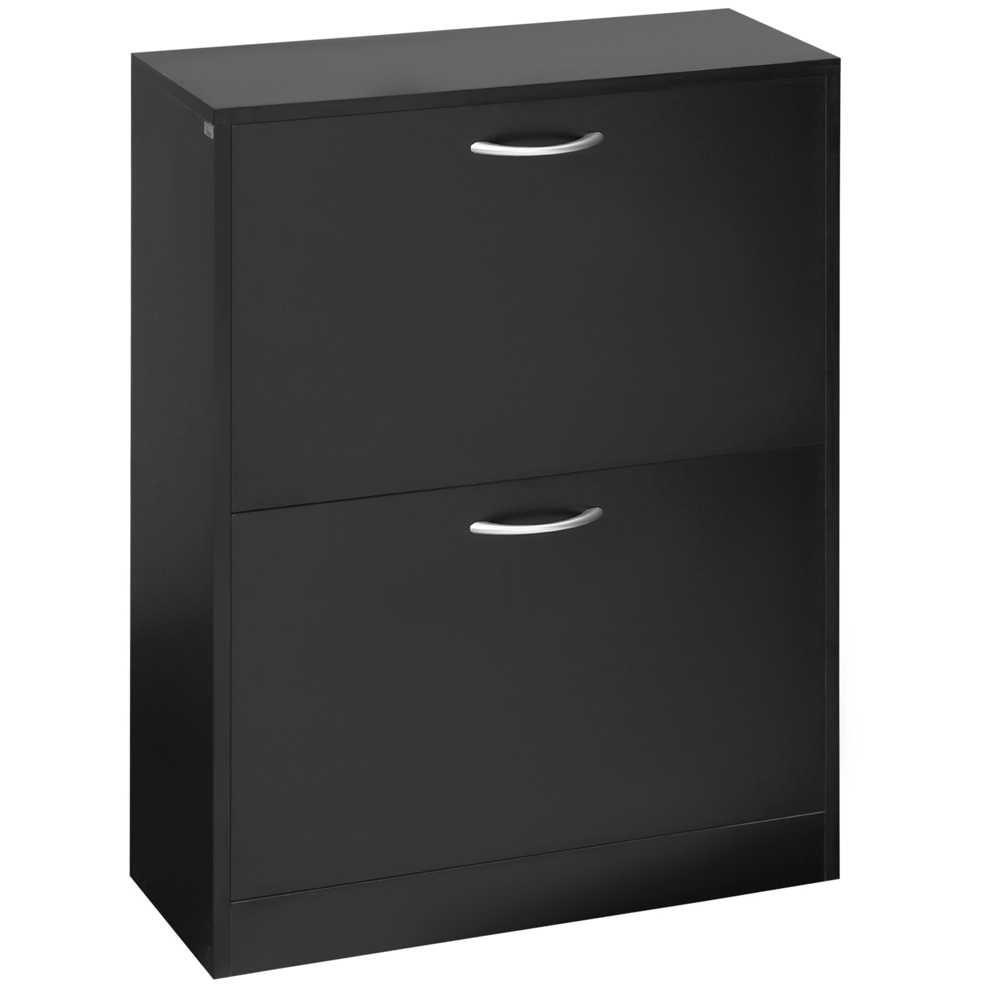 HOMCOM Schuhschrank Schuhablage Schuhregal dim. 60L x 24B x 80H cm 2 Klapptüren Schwarz   Aosom