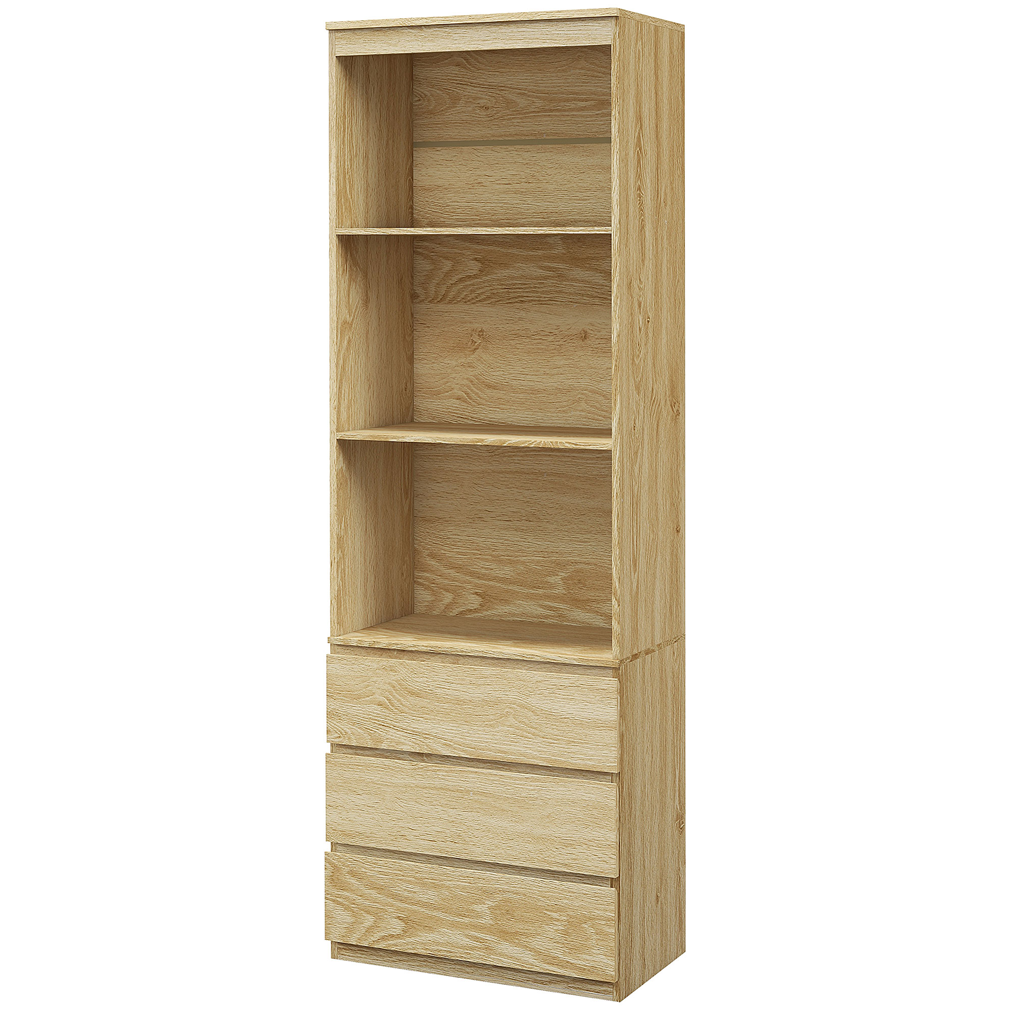 HOMCOM Bücherregal Aufbewahrungsregal hoch 180 cm mit 3 Regalen und 3 Schubladen Maße 60B x 35T x 180H cm aus Holz mit natürlicher Holzoptik Aosom
