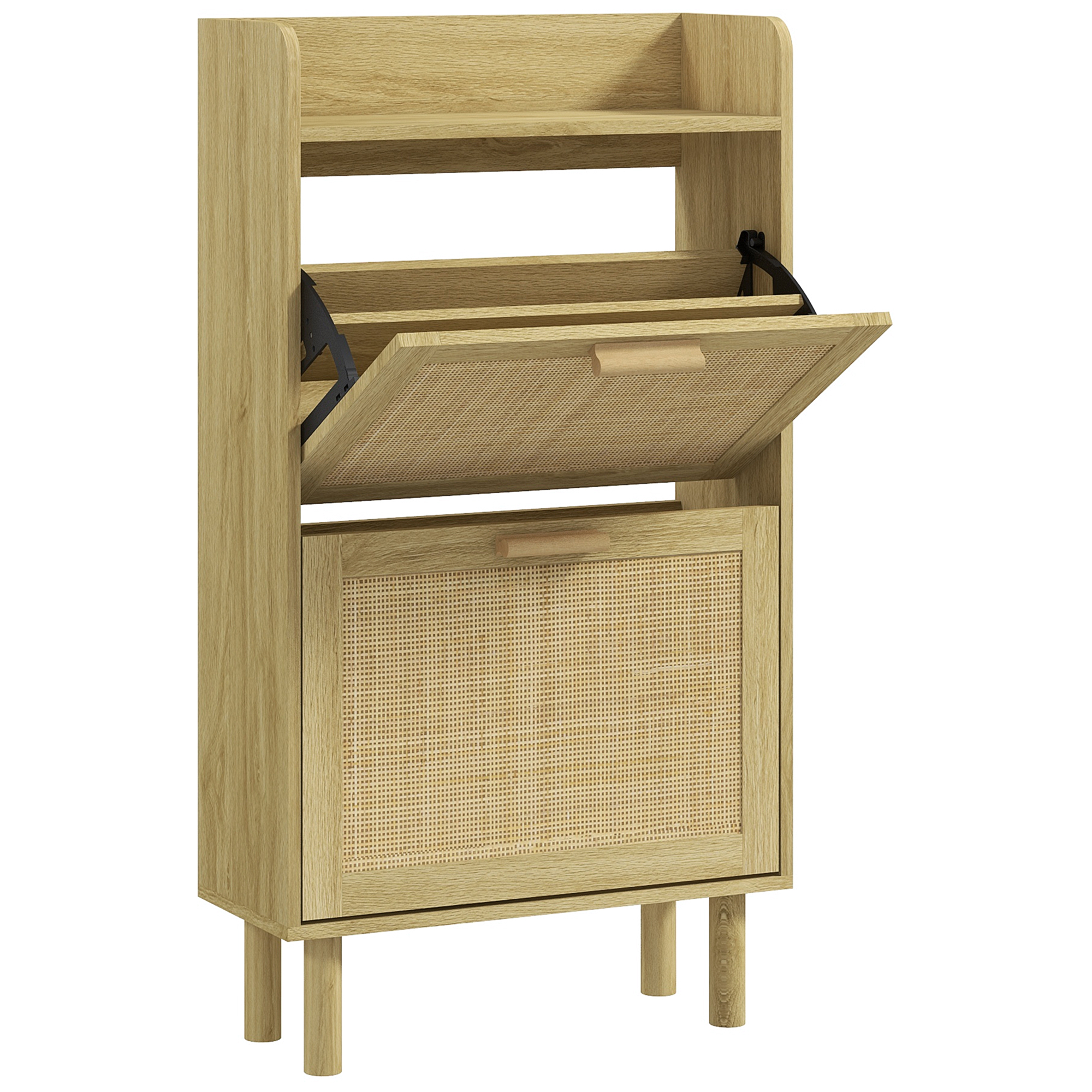 HOMCOM Schuhschrank Schuhregal Schrank 2 Schwenktüren 12 Paare, geflochtene Rattan-Optik Bohème Design - Maße 80L x 24,5B x 110H cm Eiche   Aosom
