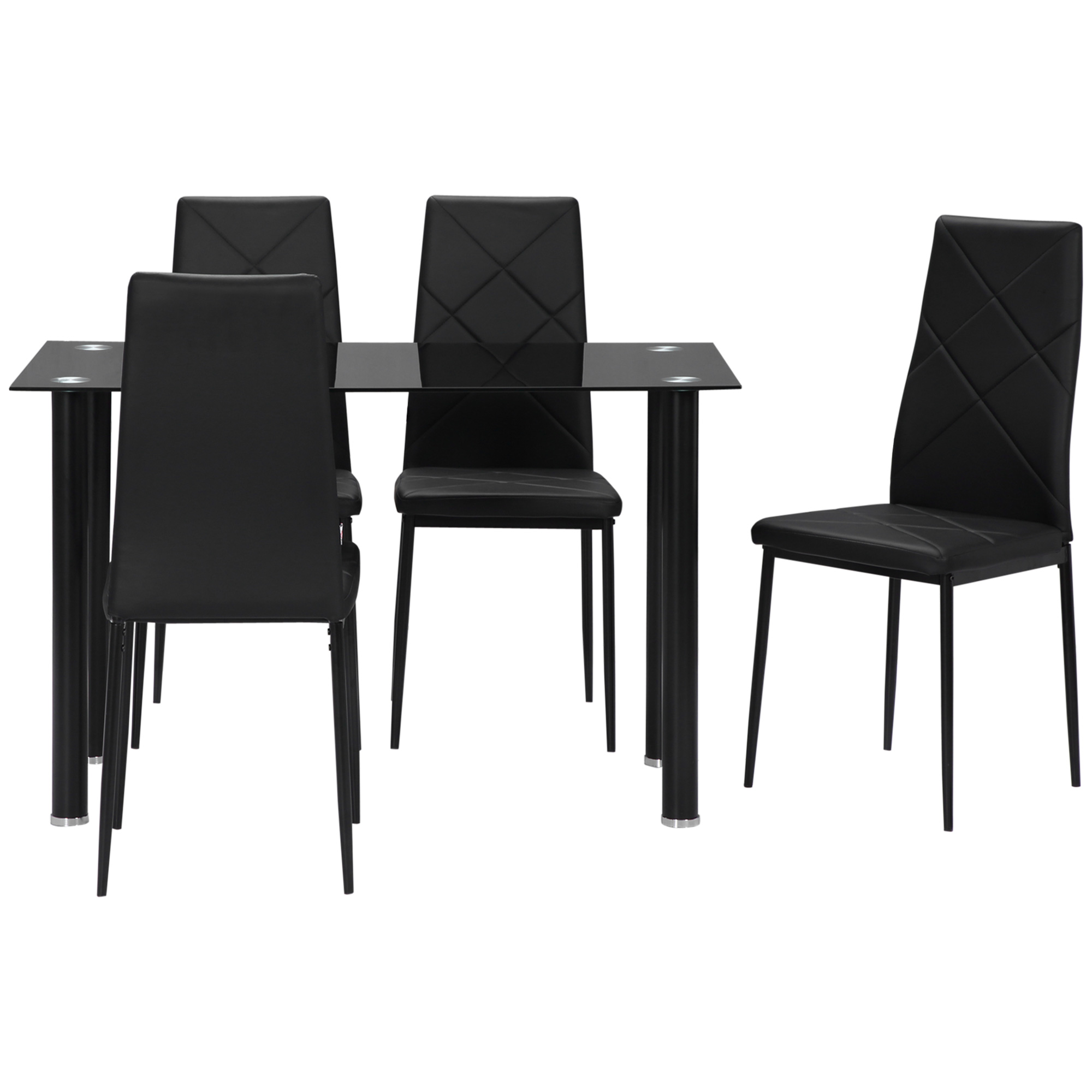 HOMCOM Esstisch-Set mit 4 Stühlen, 5-teiliges Küchenmöbel-Set, gehärtete Glasplatte, Stahlfüße, Schwarz   Aosom