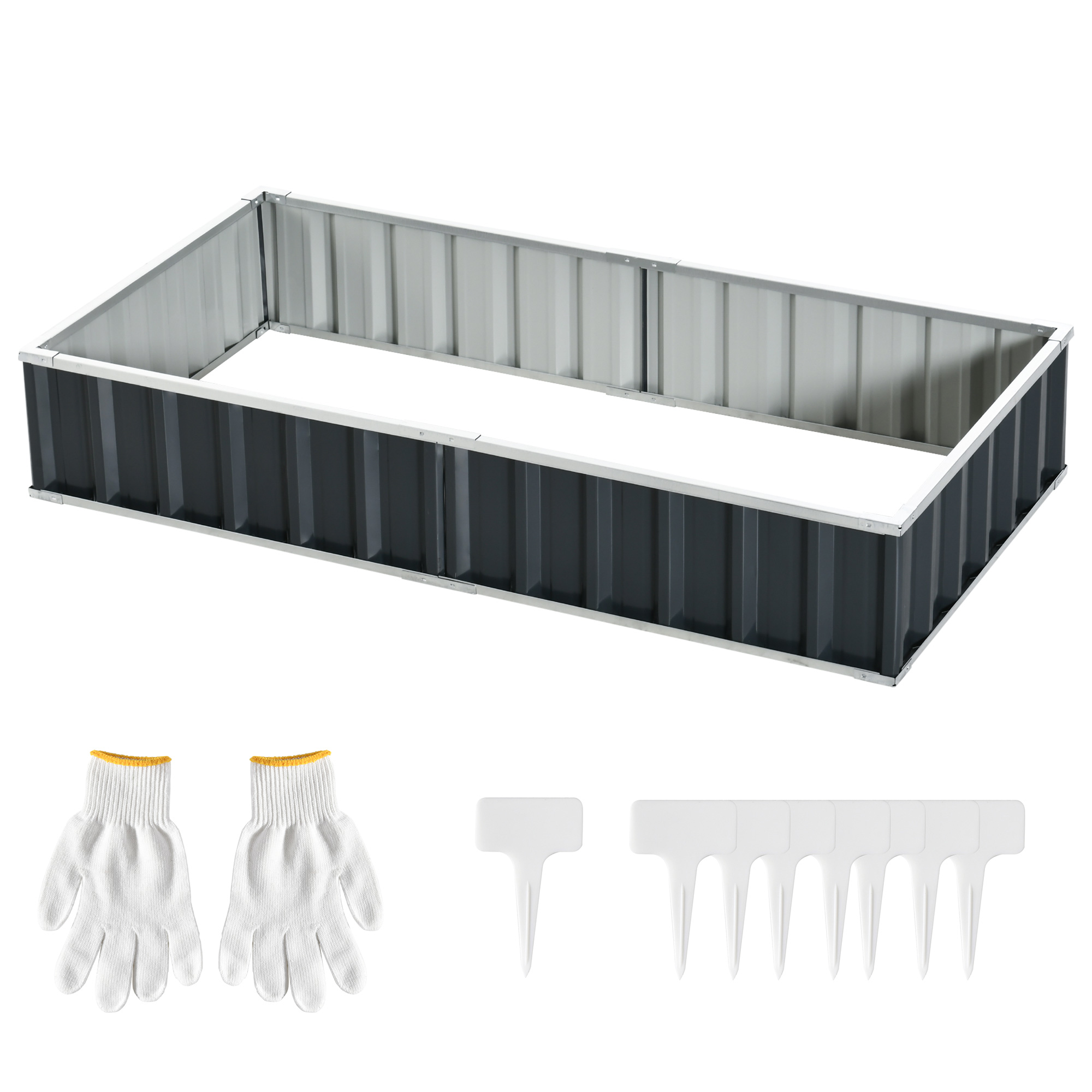 Outsunny Hochbeet für den Garten Maße 174L x 90B x 30H cm - modular, Werkzeugloser Aufbau, Handschuhe enthalten - gewelltes Stahlblech Anthrazit Aosom