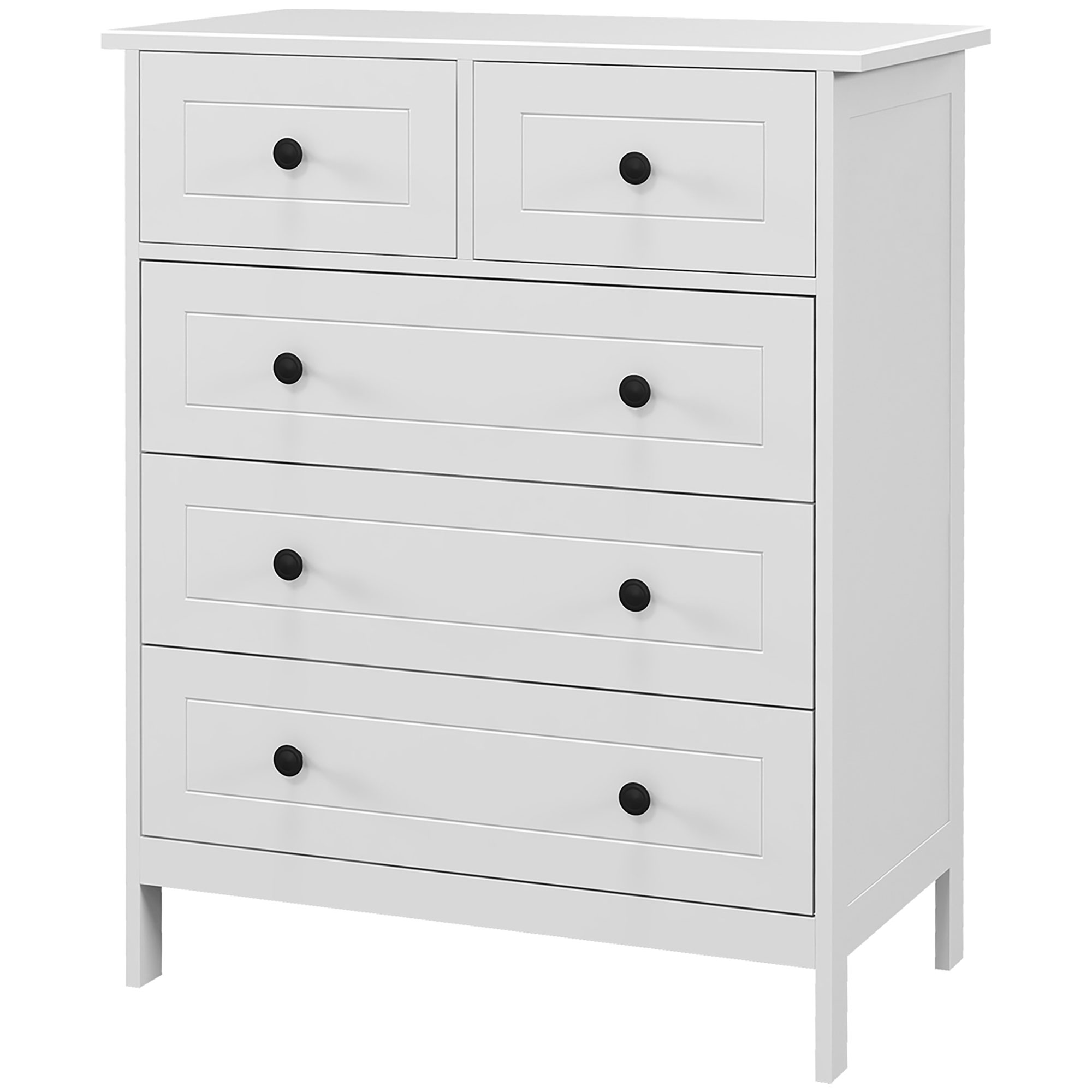 HOMCOM Weiße Kommode mit 5 Schubladen, Aufbewahrungsmöbel für Schlafzimmer, Büro, Eingangsbereich, zeitgenössischer Stil, Metallgriff, 74 x 40 x 91 cm   Aosom