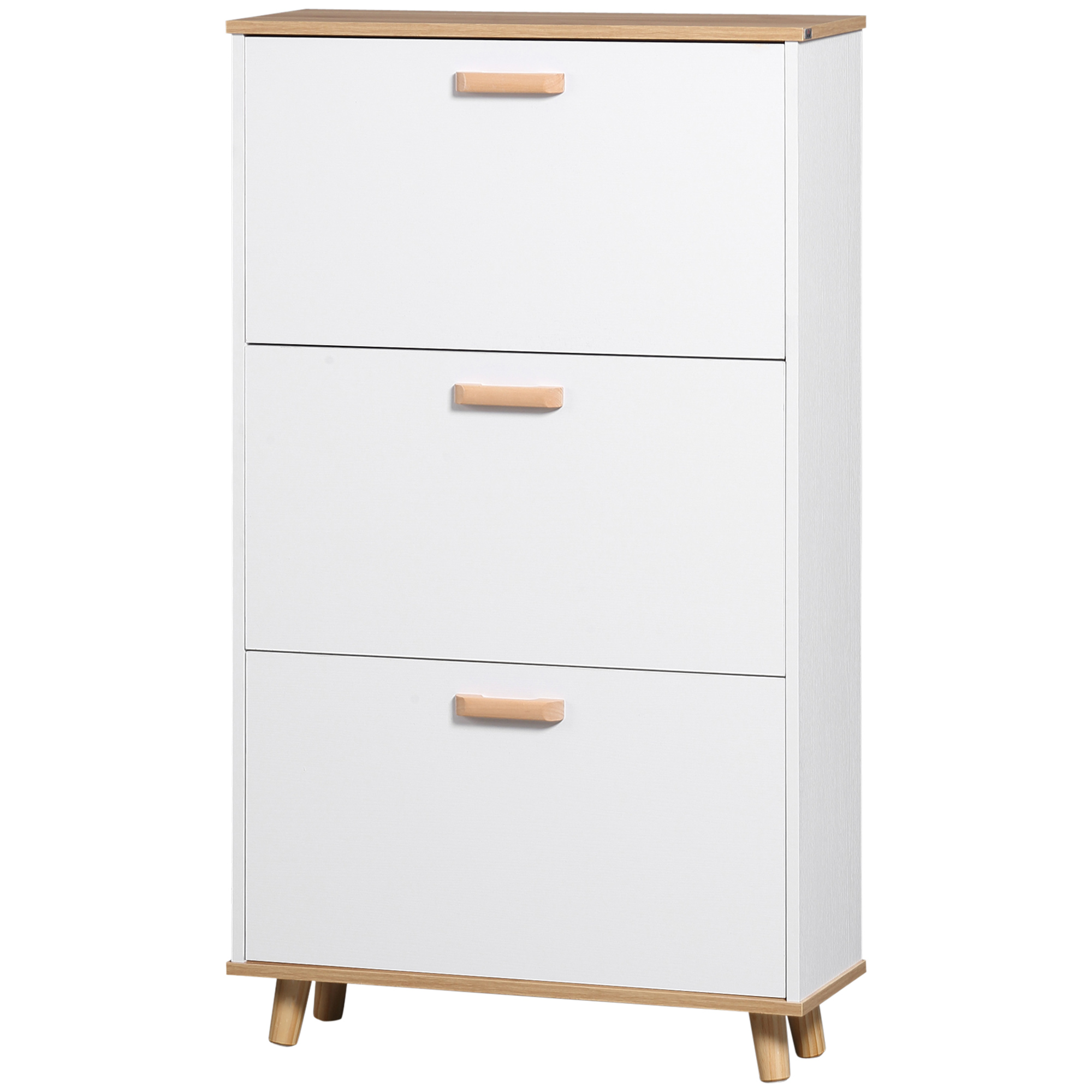HOMCOM Schuhschrank Schuhregal skandinavischer Stil mit 3 Klappfächern Holzoptik - 70 x 23,5 x 122 cm - weiß   Aosom