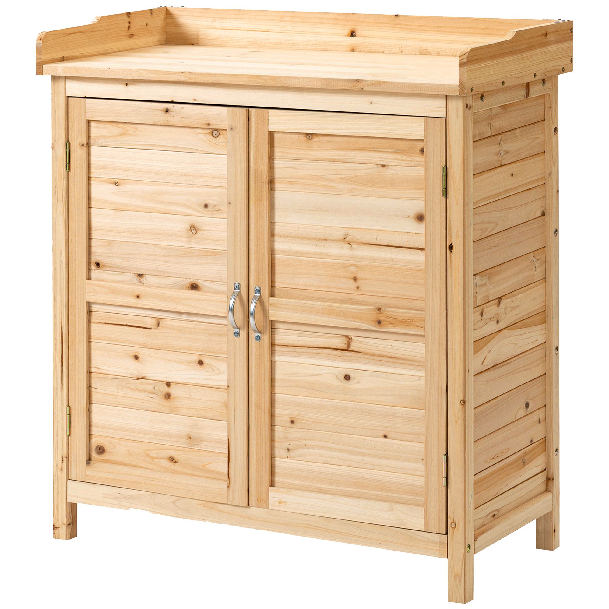 Outsunny Gartenhaus Werkzeugschuppen auf Standfuß Schrank mit Doppeltür und internem Regal aus massivem Tannenholz vorölte Maße 83L x 40B x 92H cm natur   Aosom