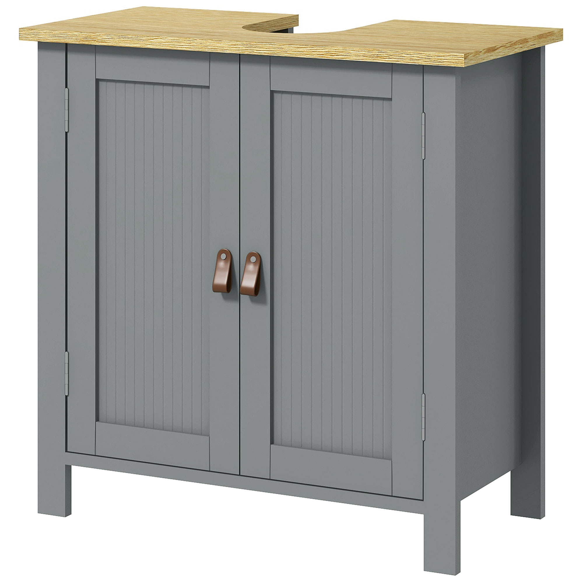 Kleankin Unterschrank für Waschbecken, Badezimmerschrank unter Waschbecken, 2 Türen, verstellbares Regal, 2 Etagen innen, PU-Griffe, 60 x 30 x 60 cm, grau Aosom