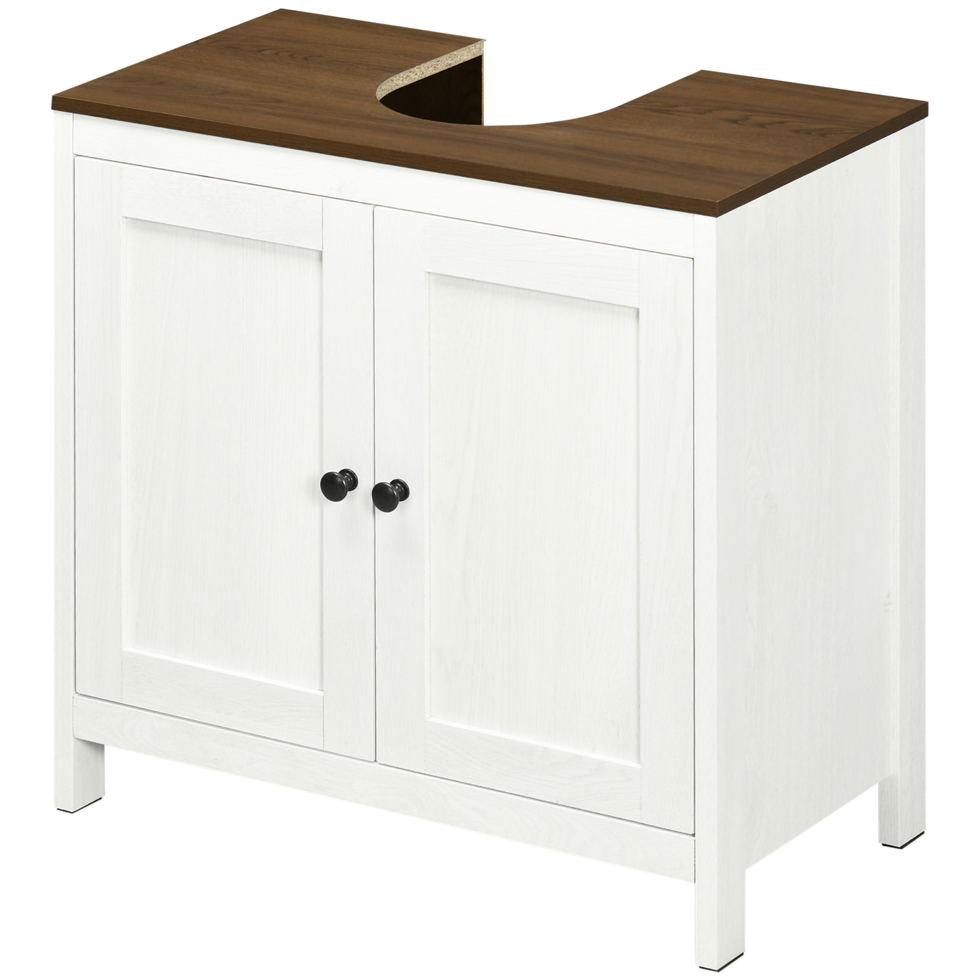 kleankin Unterschrank für Waschbecken Badezimmermöbel Unterschrank - 2 Türen mit Regal - 60 x 30 x 60 cm - Weiß und Holzoptik   Aosom