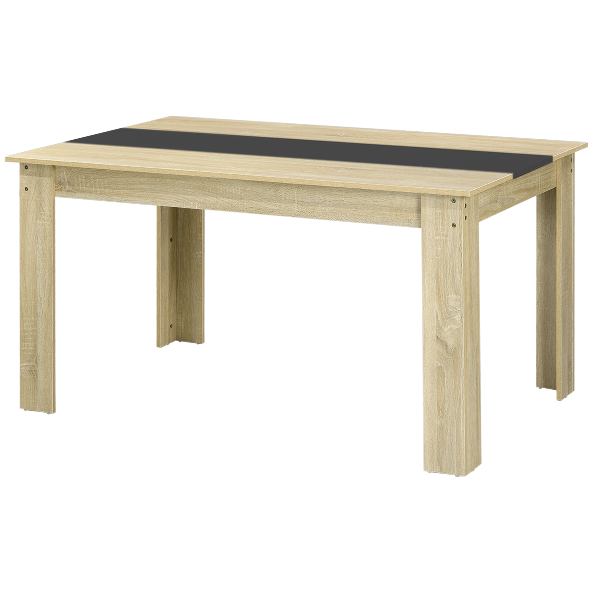 HOMCOM Esstisch Küchentisch für 6 Personen, skandinavischer Stil in natürlicher Eichenholzoptik und Schwarz, Maße 140L x 90B x 75H cm   Aosom