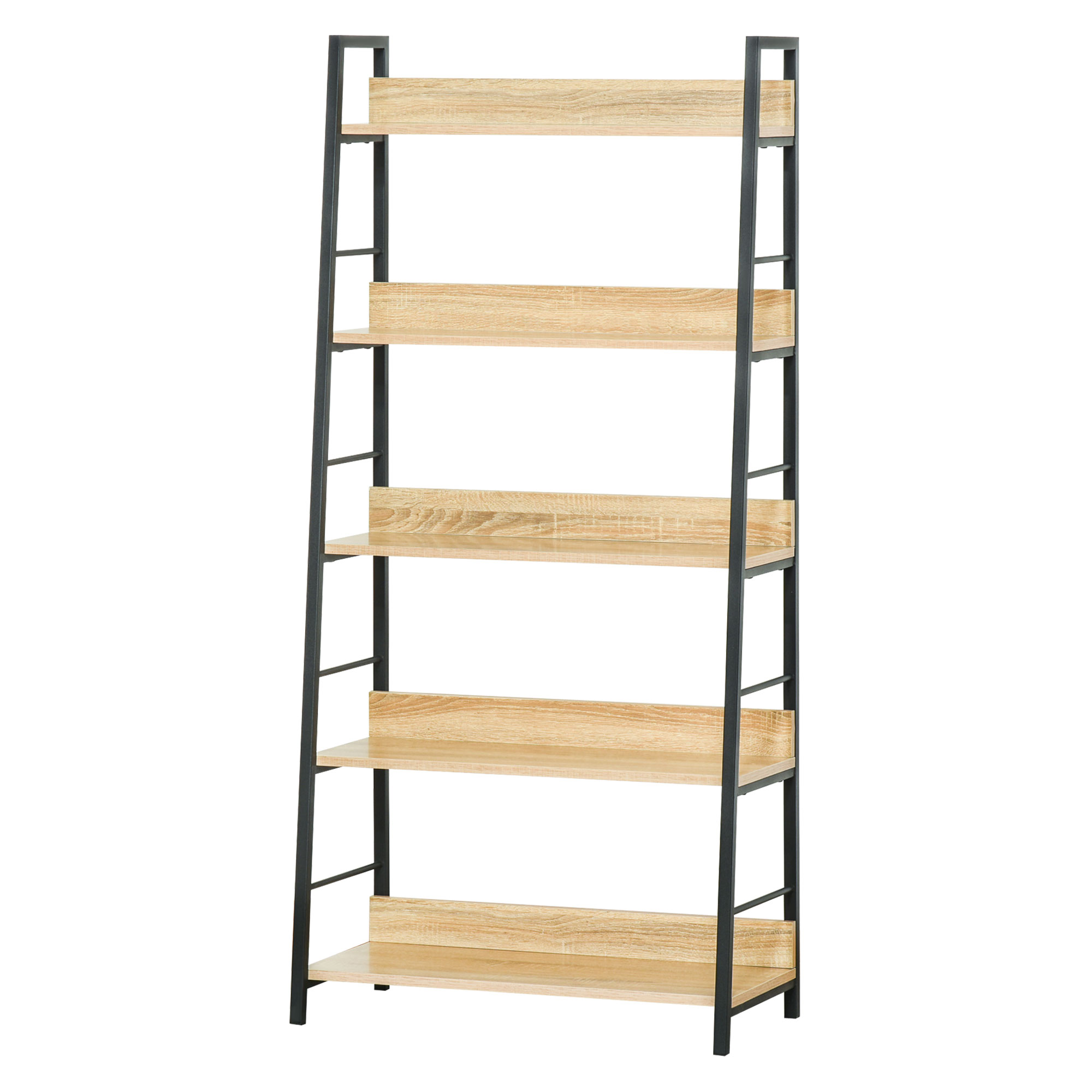 HOMCOM Geneigtes industrielles Bücherregal mit 5 Ebenen 70L x 35B x 150H cm Farbe Hell Eiche Schwarz Aosom