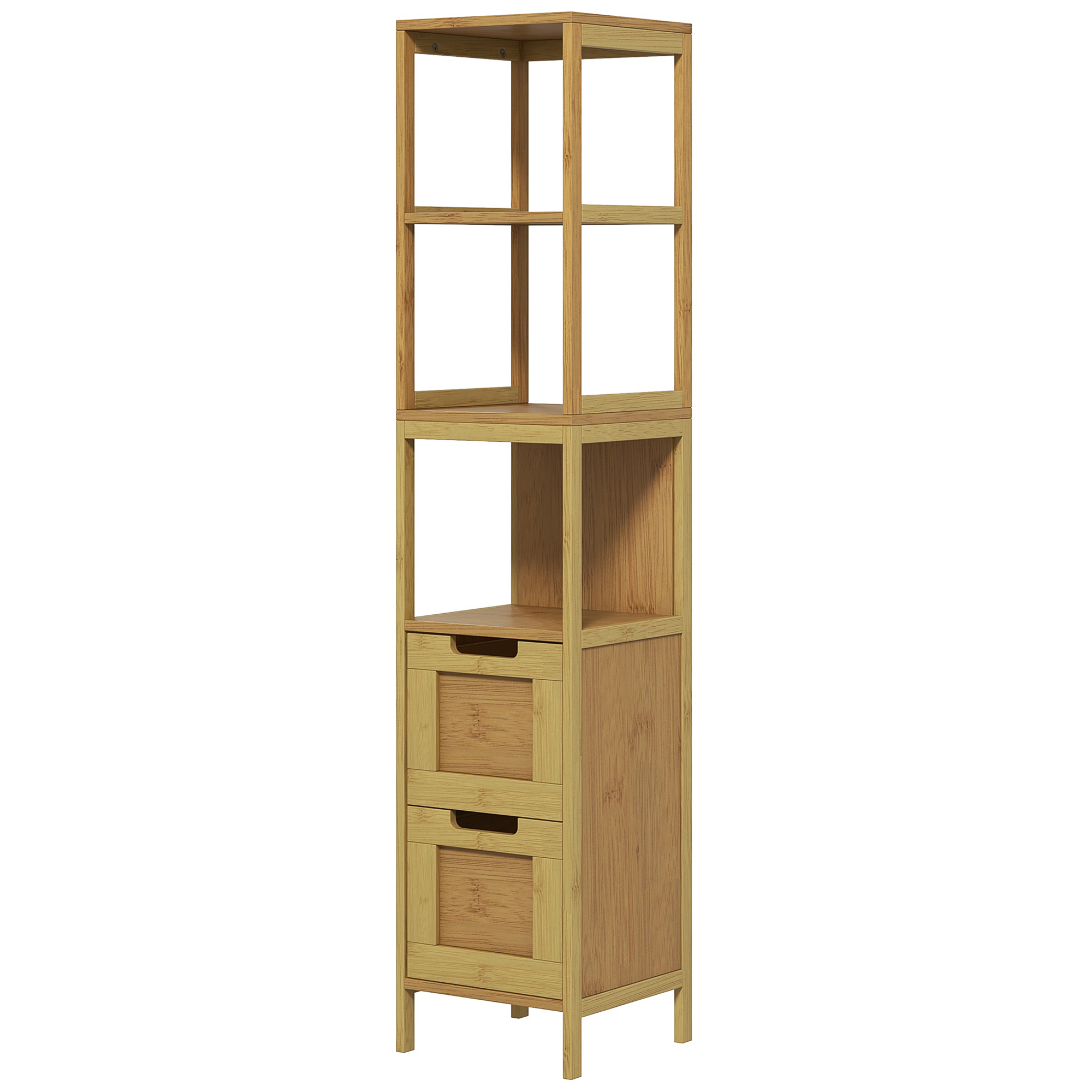 kleankin Badezimmersäule Aufbewahrung Badezimmer im gemütlichen Stil 30B x 30T x 144H cm 3 Regale 2 Schubladen Naturbambus   Aosom