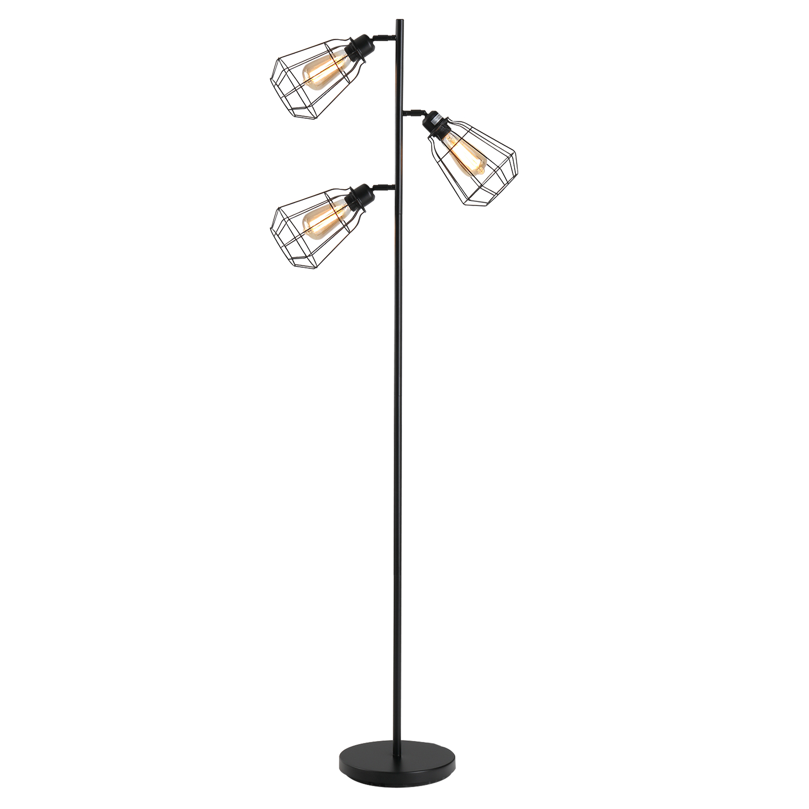 HOMCOM Industrielle Design Stehlampe 3 Glühbirnen max. 40 W Käfiglampenschirm Schwarz Aosom