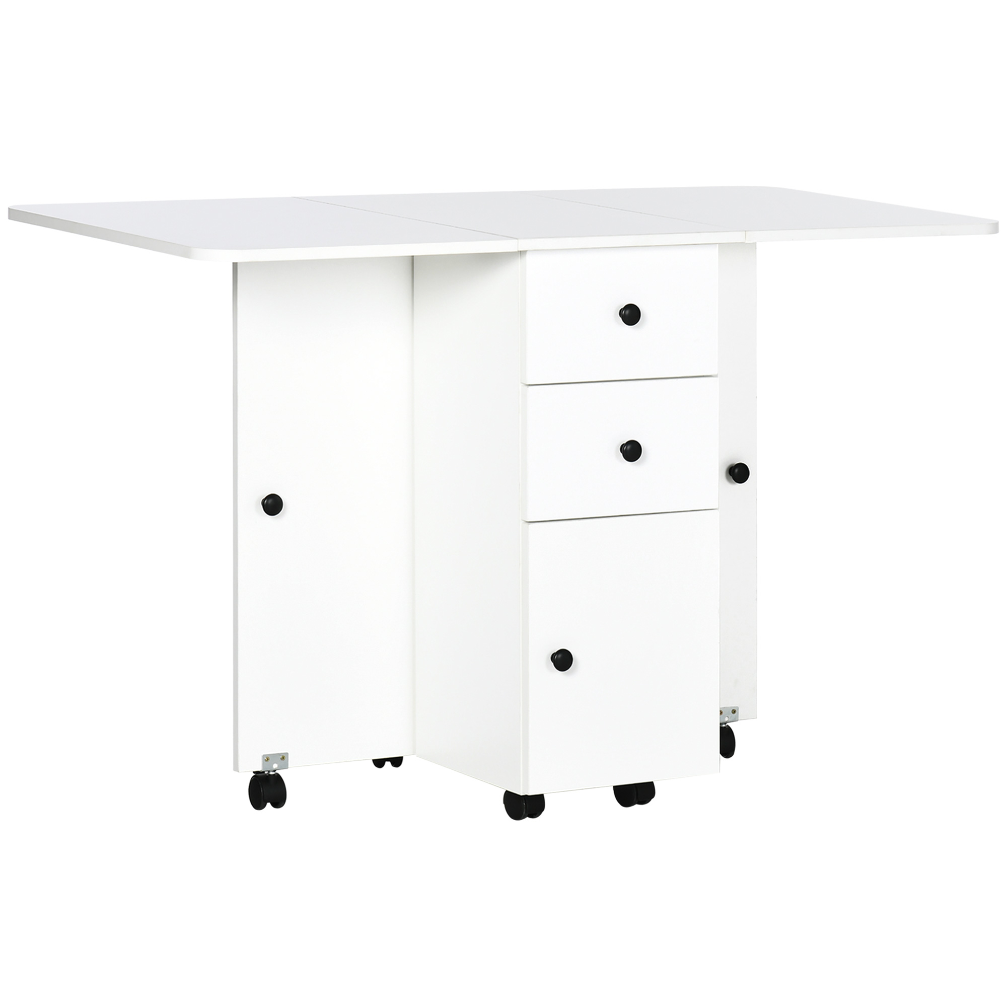 HOMCOM Klappbarer Küchentisch, Esstisch mit 2 klappbaren Platten, 2 Schubladen, 1 Schrank und 1 Ablagefläche, 120 x 60 x 76,5 cm - weiß   Aosom