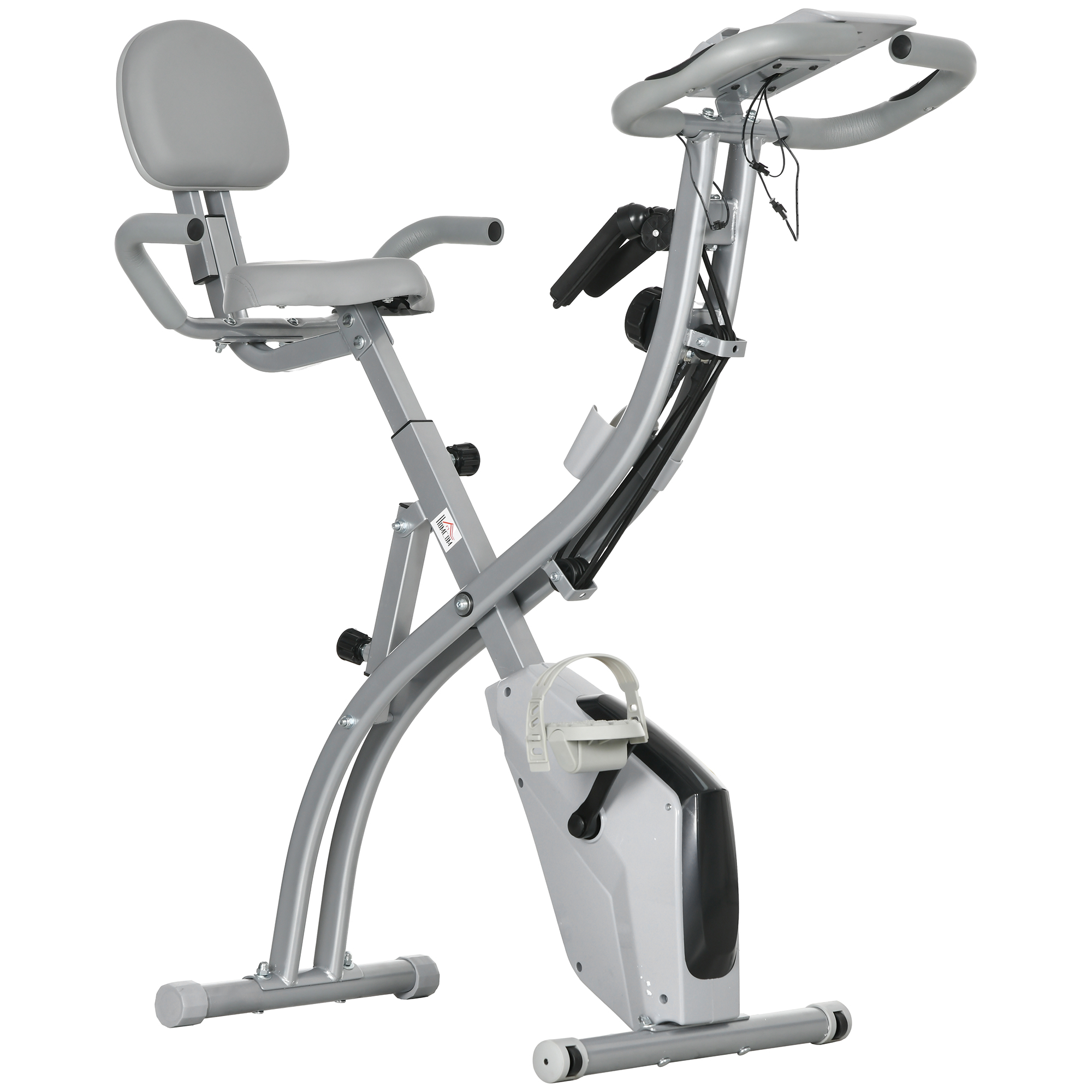 HOMCOM Faltbares Heimfahrrad, Trainingsfahrrad, Heimtrainer für Erwachsene, 8 Stufen magnetischer Widerstand, Handpulssensoren, multifunktionales LCD-Display, verstellbarer Sattel, Stahl, Silbergrau   Aosom