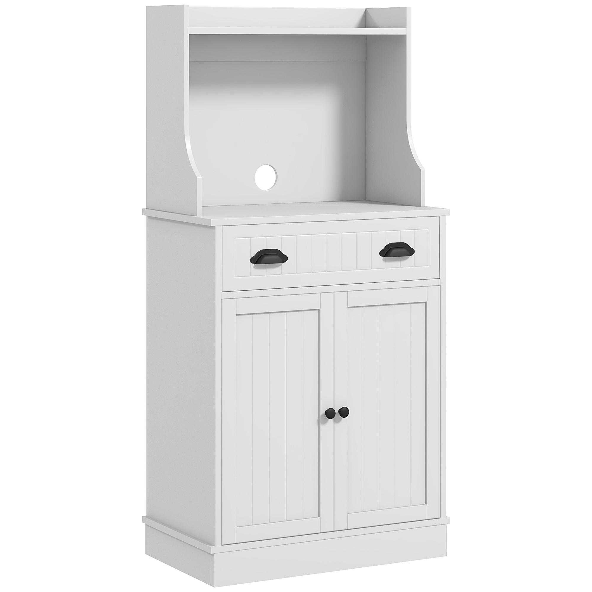 HOMCOM Mikrowellenregal, Küchenschrank, 3-stufig verstellbares Regal, mit offenem Raum, 1 Schublade und 2 Türen, Küchenmöbel, modernes Design, 61 x 35 x 125,4 cm, weiß   Aosom