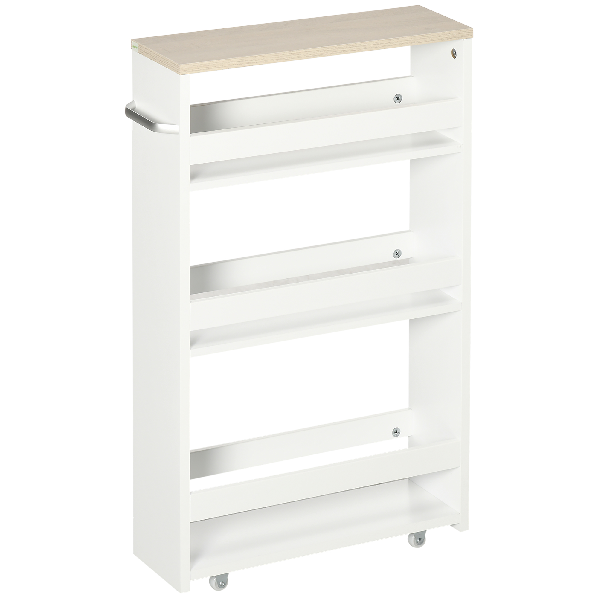 Kleankin 3-Ebenen Ablagewagen Aufbewahrungswagen Regal auf Rollen für schmale Küche Badezimmer Waschküche Büro mit Griff - 48 x 15 x 80 cm Weiß   Aosom