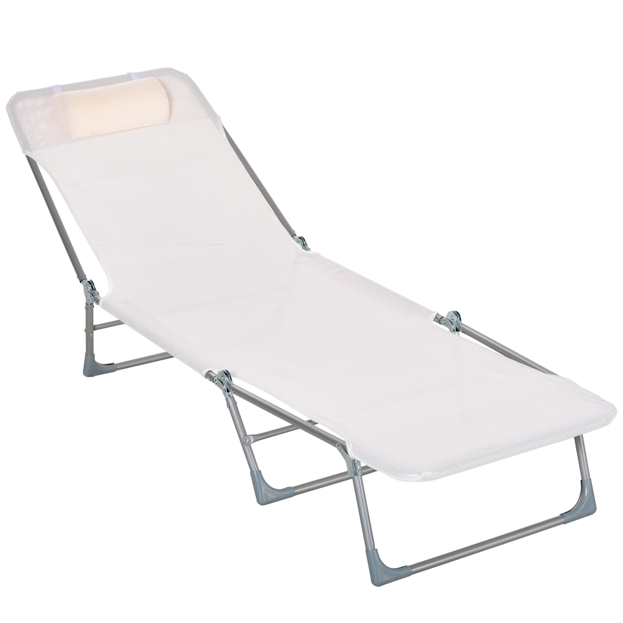 Outsunny Sonnenliege Gartenliege verstellbar klappbar mit Kissen und 5-fach verstellbarer Rückenlehne 182L x 56B x 28H cm creme Aosom