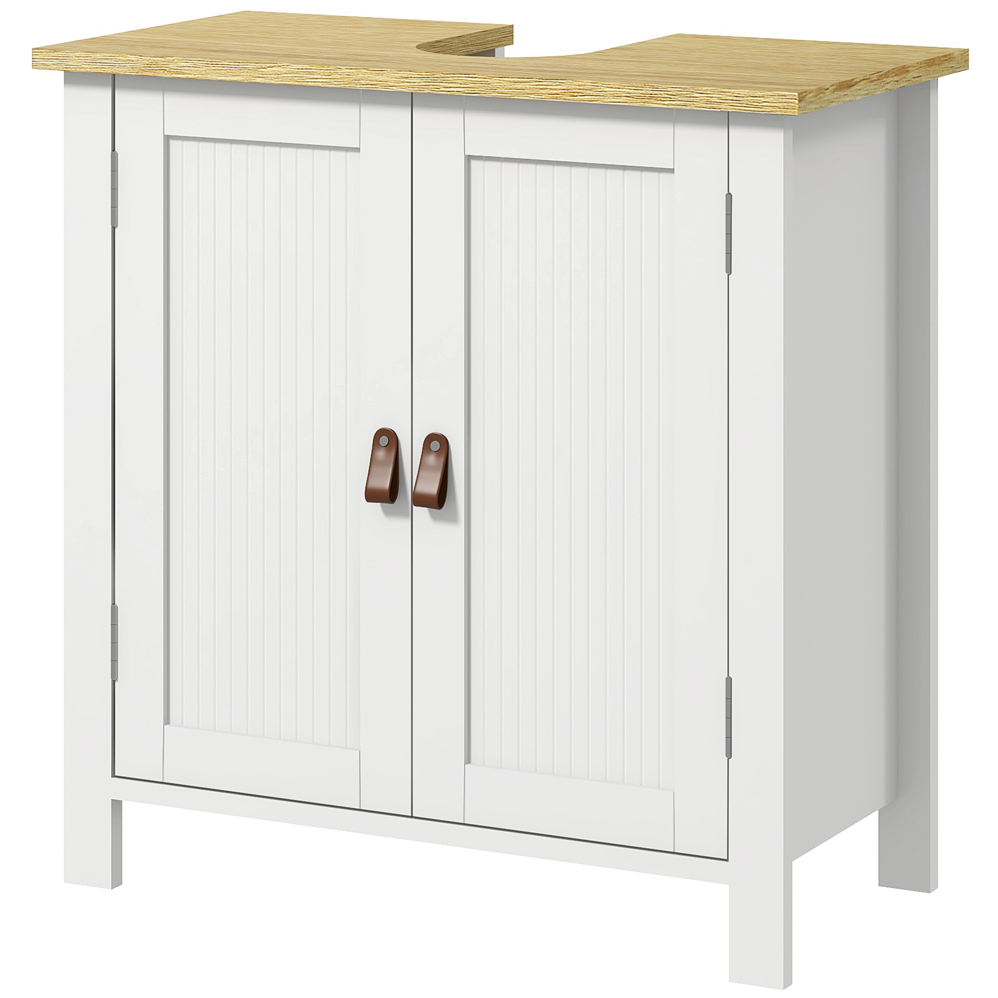 kleankin Badezimmerschrank unter Waschbecken, Badezimmerschrank unter Waschbecken, 2 Türen, verstellbares Regal, 2 Ebenen innen, Griffe aus PU, 60 x 30 x 60 cm, weiß Aosom
