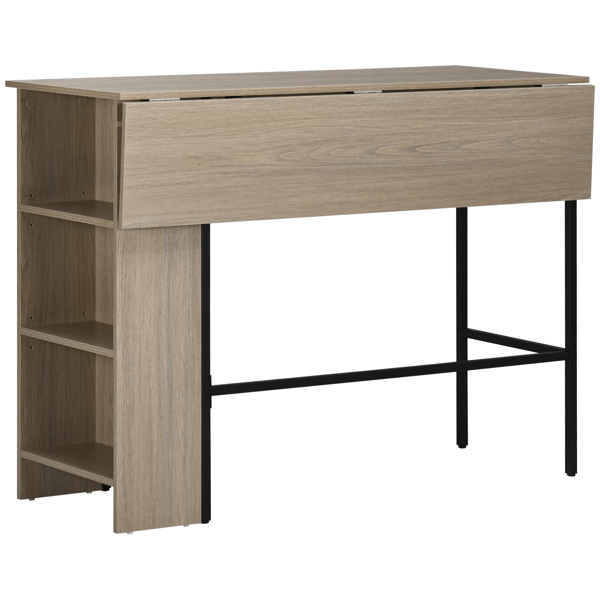 HOMCOM Bar-Tisch mit Aufbewahrung Bistrot-Insel mit klappbarer Seitenplatte und 3 Regalen - 120 x 76 x 91,4 cm Aosom