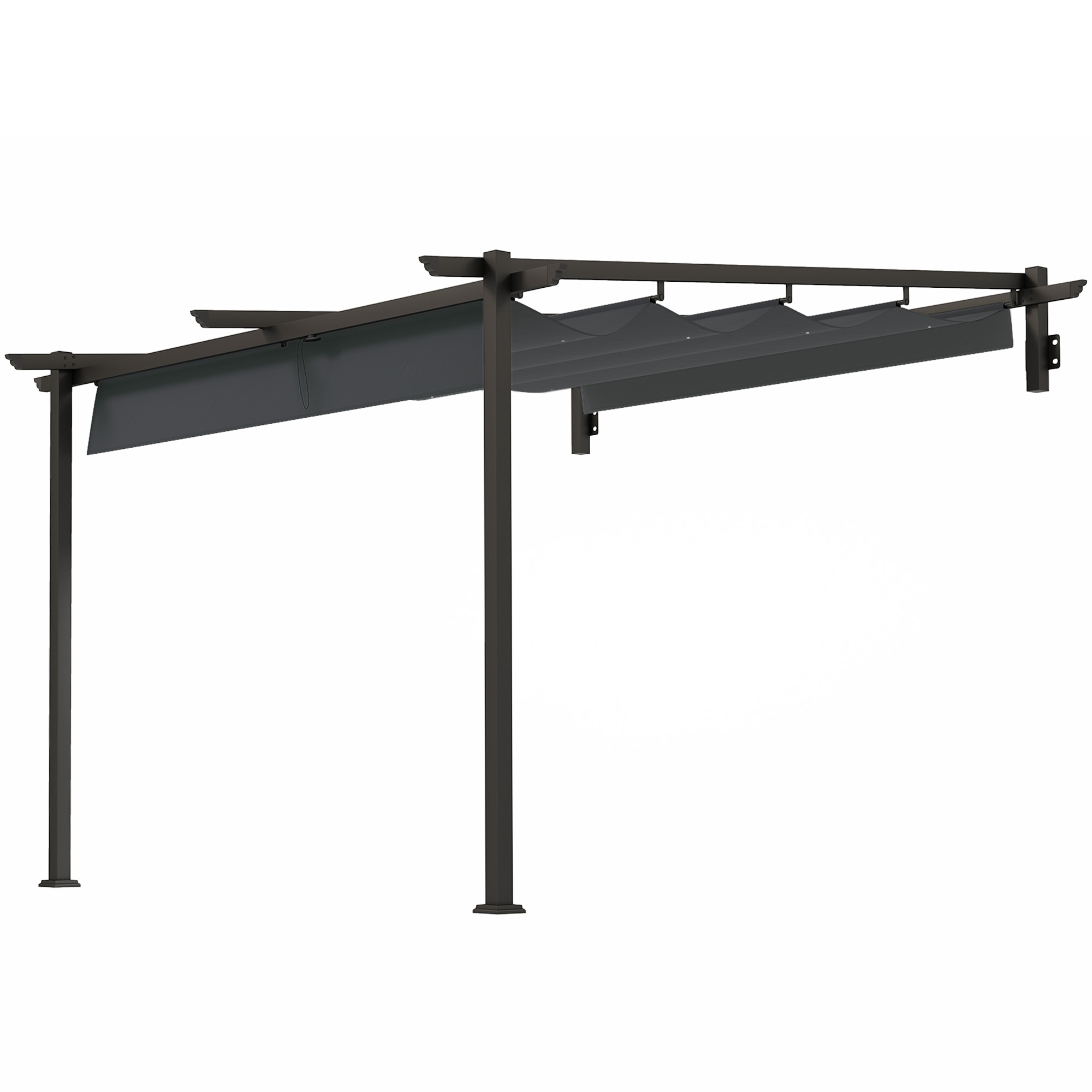 Outsunny Terrassendach Pergola ca. 3x3m Terrassendachung, Garten Pavillon aus Aluminium, Wandmontage, Gartenpavillon mit Verstellbares Dach, Sonnenschutz für Terrasse und Garten, Dunkelgrau   Aosom