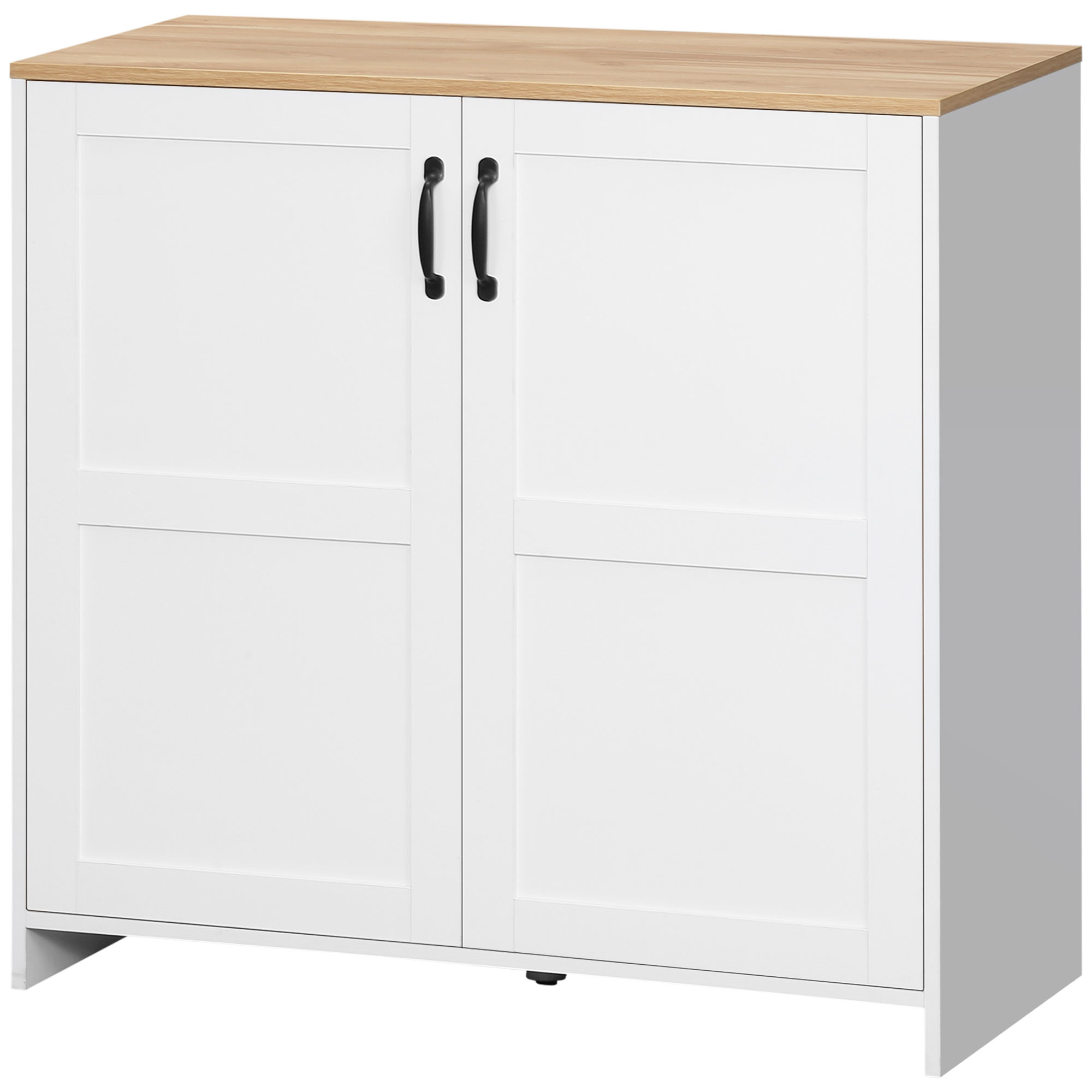 HOMCOM Schrank Aufbewahrung Buffet Küche mit 2 Türen und 2 verstellbaren Regalen - Weiß und Holzoptik - 90 x 39,5 x 88 cm Aosom