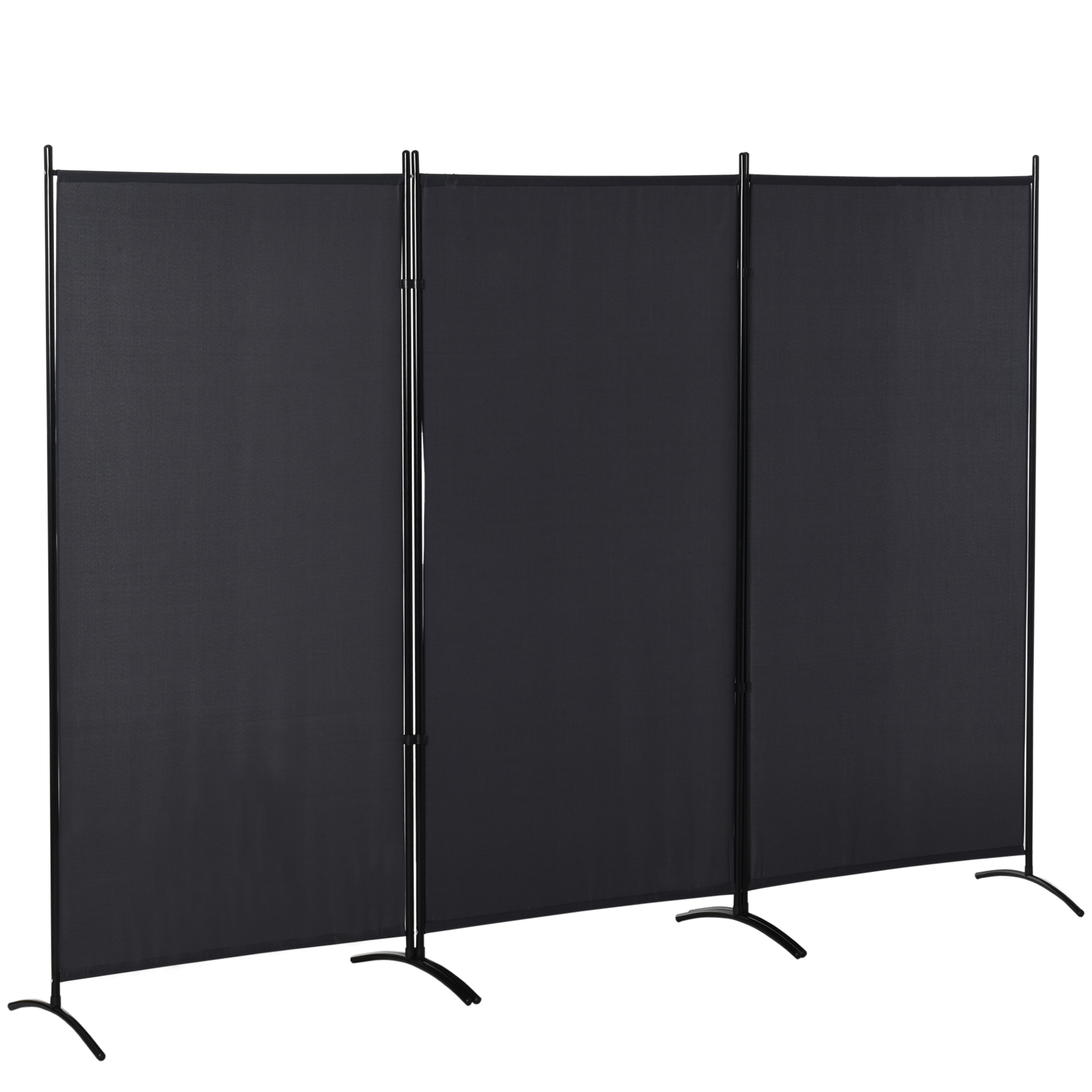HOMCOM Paravent 3 Paneele Abm. 2,53L x 0,5B x 1,82H m Seitenstore Sichtschutzzaun auf Fuß Raumteiler Metall Hochdichtes Polyester dunkelgrau Aosom