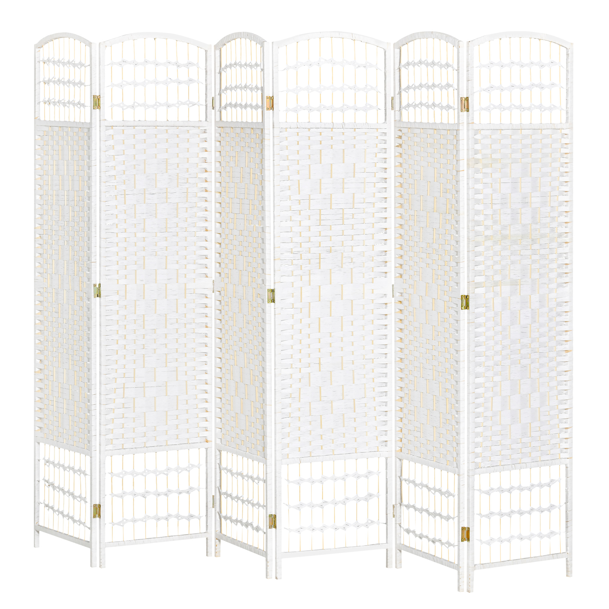 HOMCOM Innenraum-Paravent mit 6 faltbaren Paneelen 242L x 170H cm Raumteiler aus Pappelholz Bambus Geflochtene Papierfasern Weiß Weizen Aosom