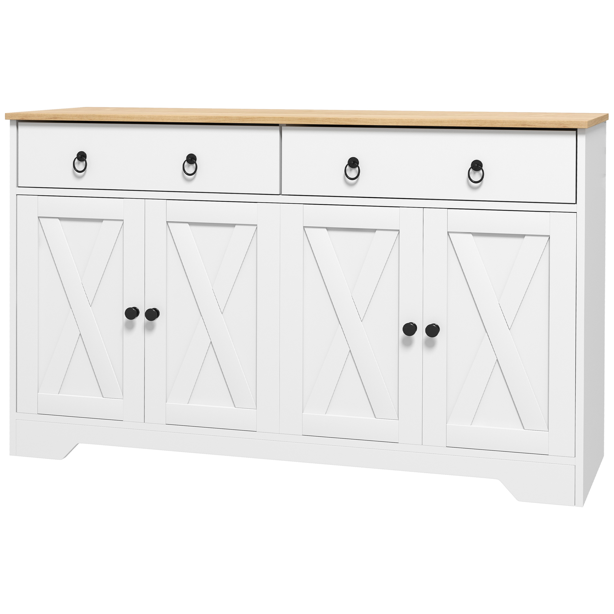 HOMCOM Buffet Aufbewahrungsschrank Küchenmöbel Landhausstil 2 Schubladen und 2 Schränke mit höhenverstellbaren Regalen - Maße 121L x 37B x 75H cm weiß   Aosom