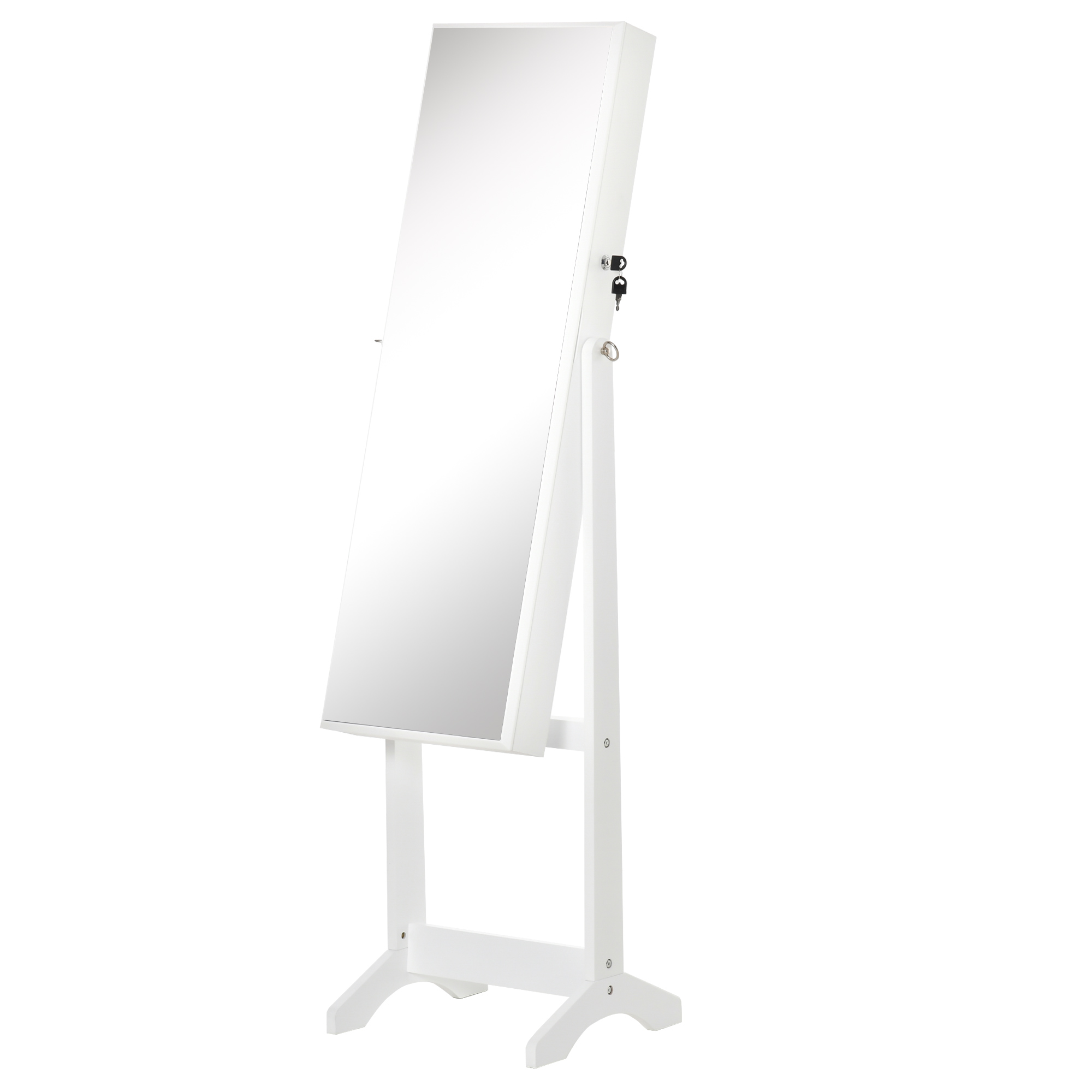 HOMCOM Schmuckschrank mit Standspiegel und vielfältiger Aufbewahrung verstellbare Neigung Schloss 46B x 36,5T x 151,5H cm in Weiß   Aosom