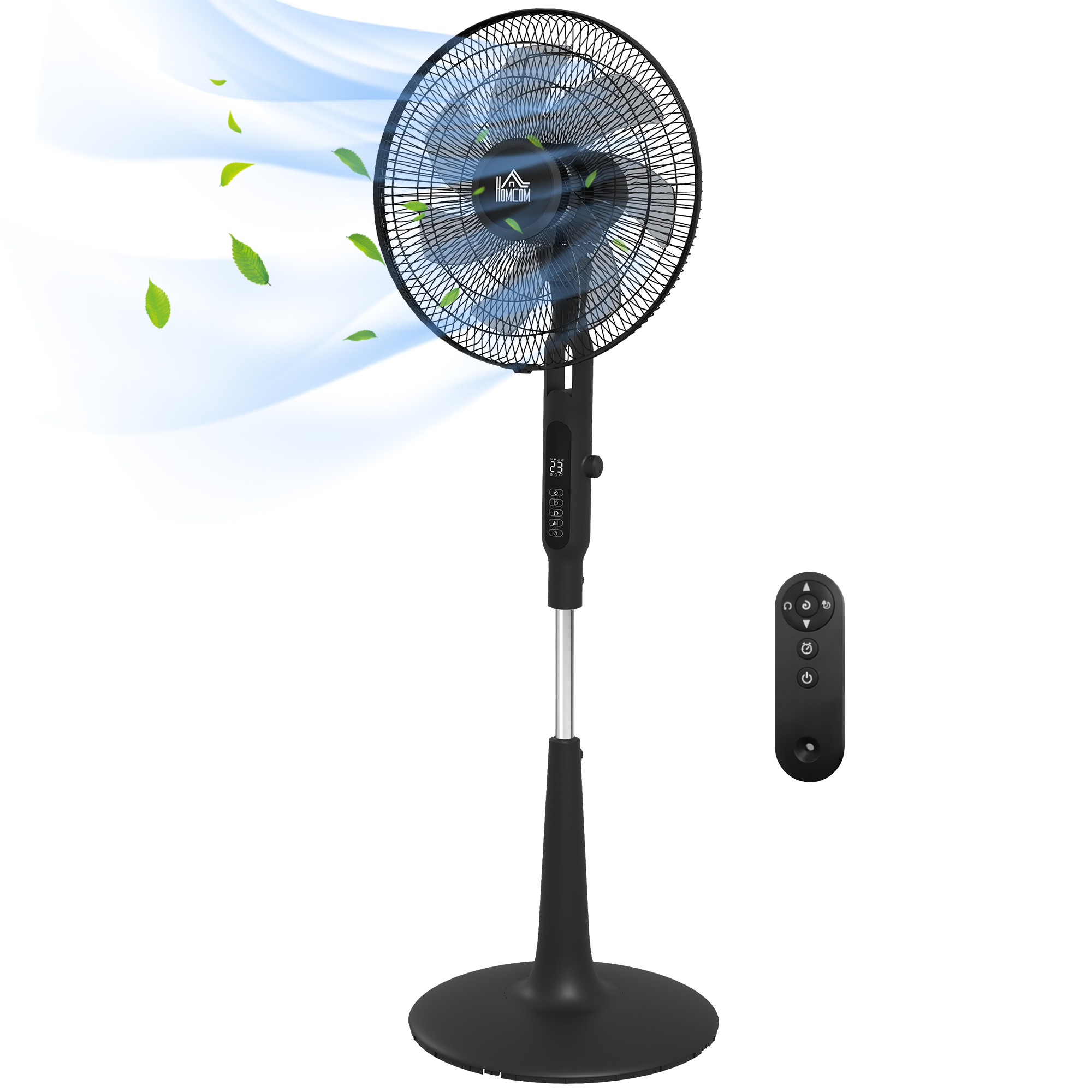 HOMCOM Standventilator Ø 42cm 40W leise Fernbedienung Timer 3 Modi 28 Geschwindigkeiten, Mückenschutzfunktion, höhenverstellbar schwenkbar 75° schwarz   Aosom