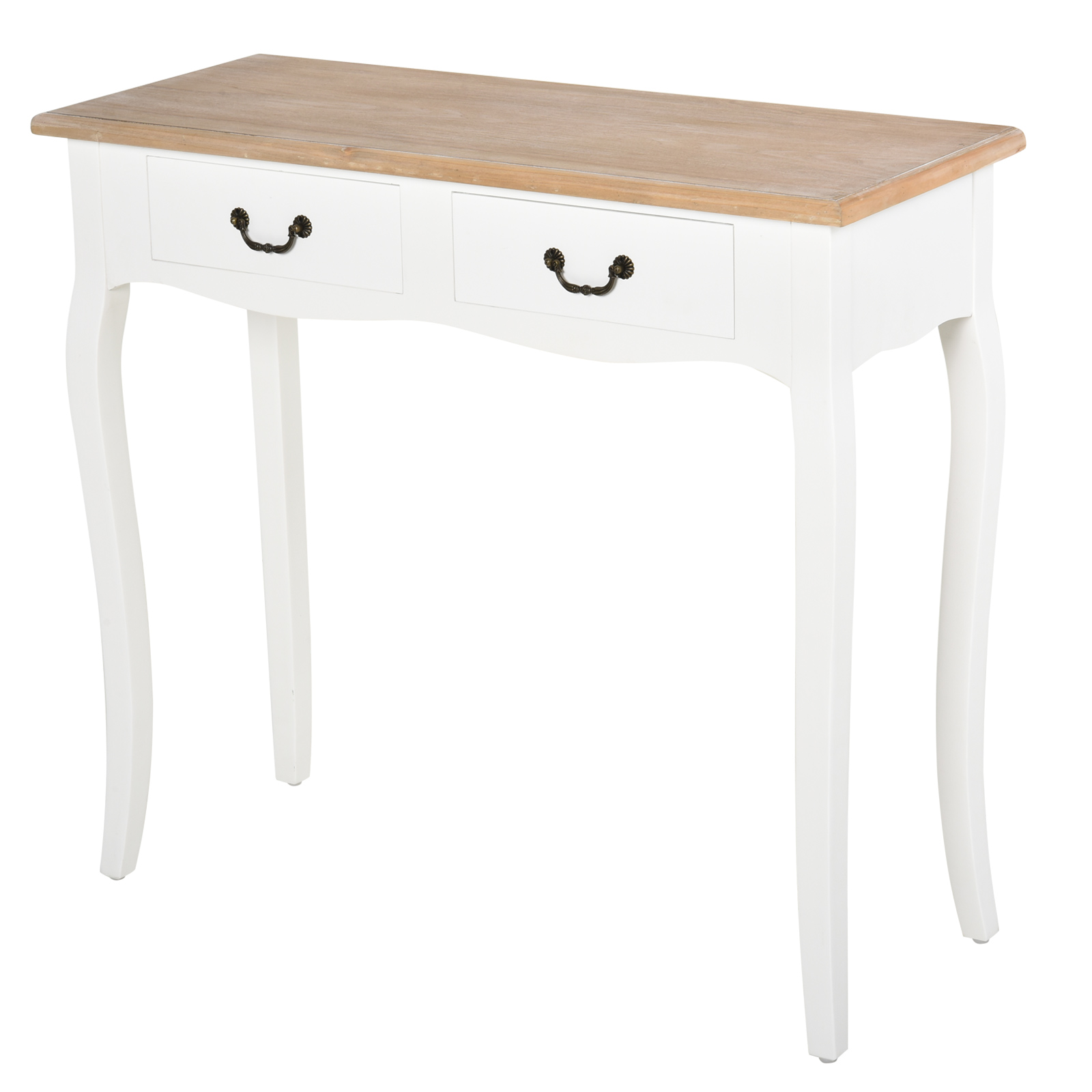 HOMCOM Konsole Eingangstisch Beistelltisch mexikanischer Stil 2 Schubladen Maße 87L x 34B x 78H cm MDF Massivholz Kiefer Hell Weiß   Aosom