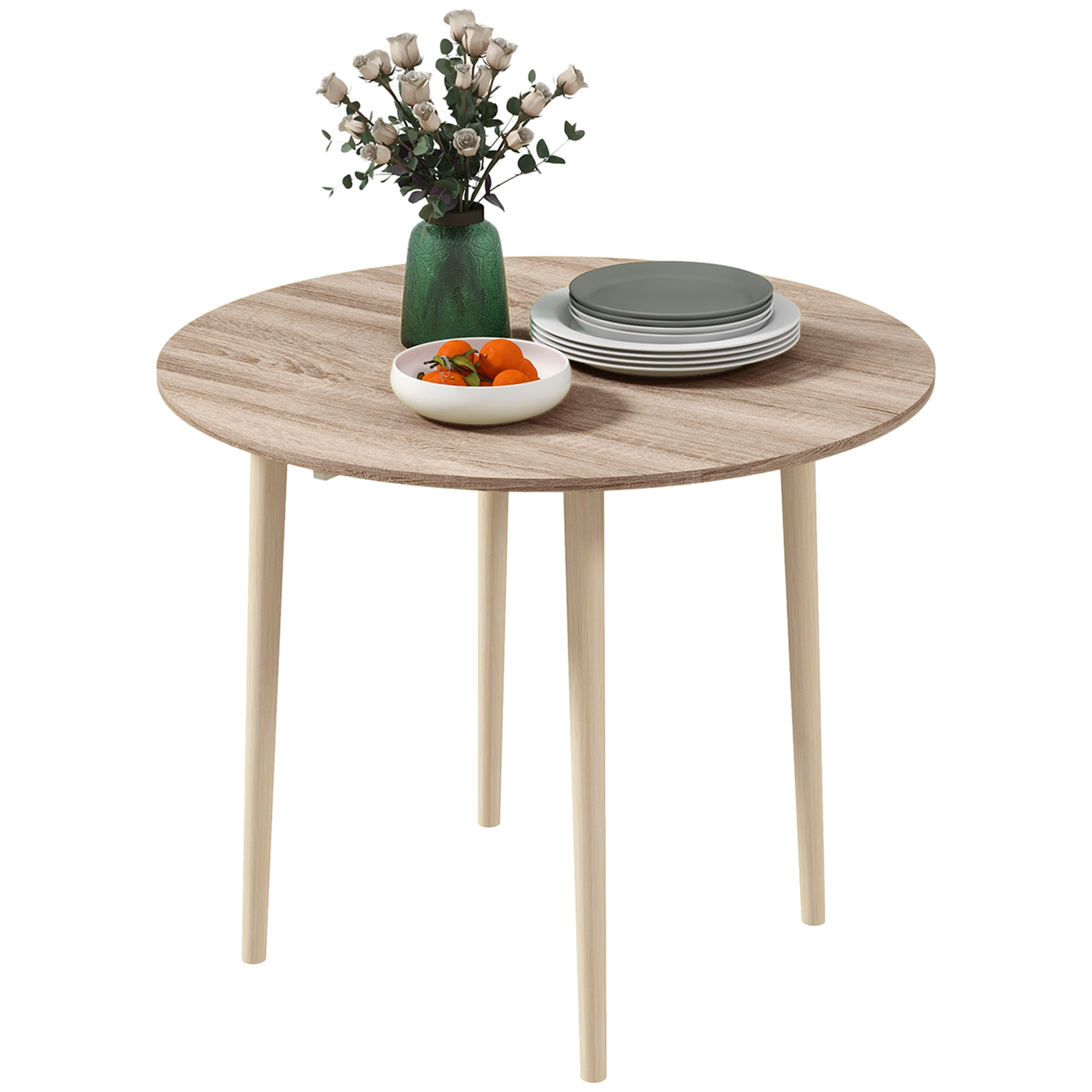 HOMCOM Klappbarer Esstisch ausziehbar Küchentisch 2 Klappen - runder Tisch wenig Platzbedarf mit Holzbeinen Ø89 x 73,5H cm   Aosom