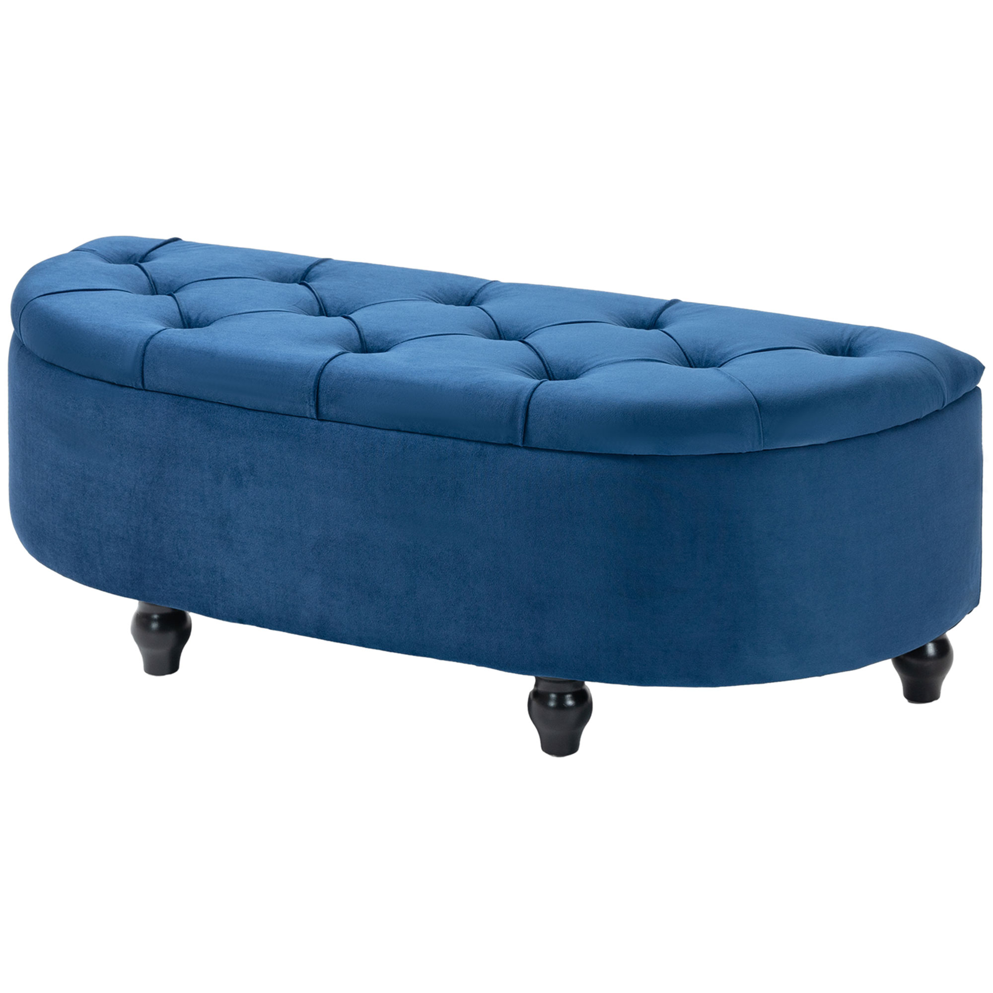 HOMCOM Hocker mit Stauraum 2 in 1 - Klassisch-eleganter halbrunder gepolsterter Hocker - Schwarze Kautschukholzfüße, blauer Samtbezug   Aosom