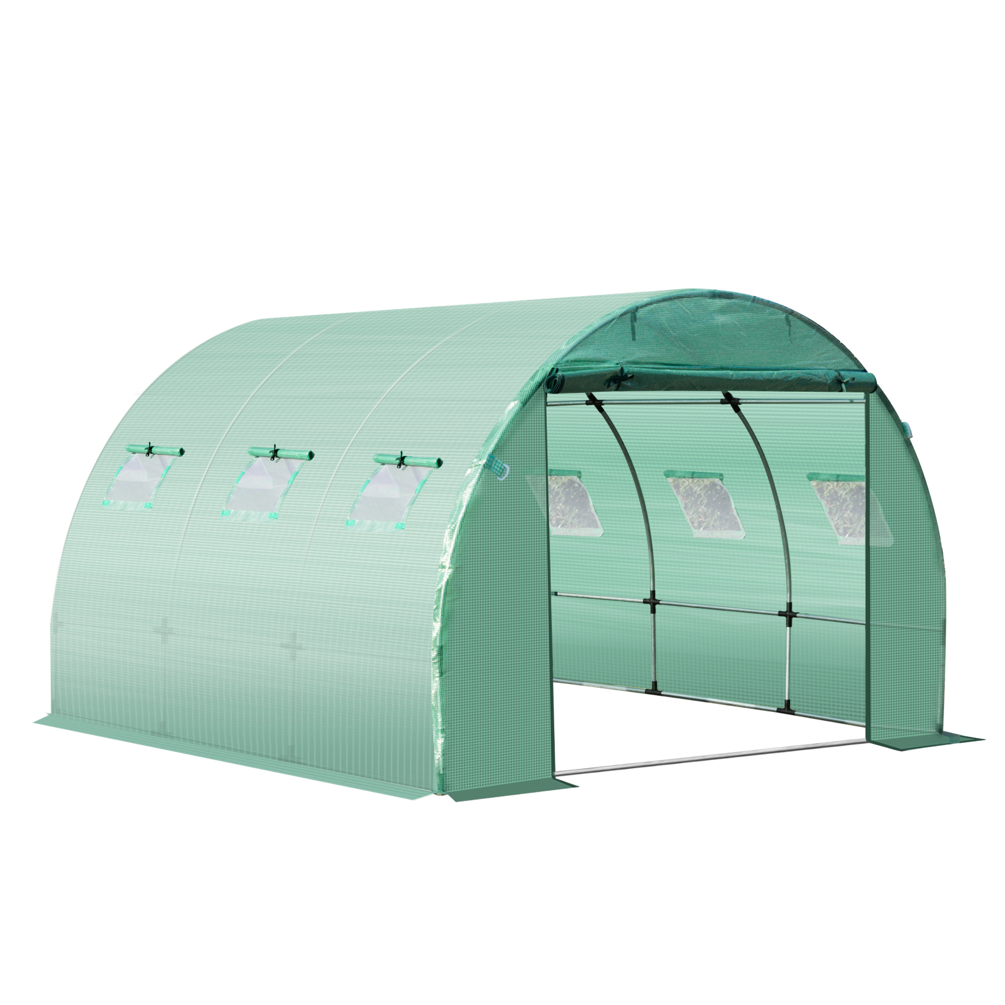 Outsunny Ersatzplane für Garten-Gewächshaus-Tunnel 9 m², Plane Abmessungen 3L x 3B x 2H m PE Anti-UV wasserdicht 6 Fenster + rollbare Reißverschlusstür Grün   Aosom