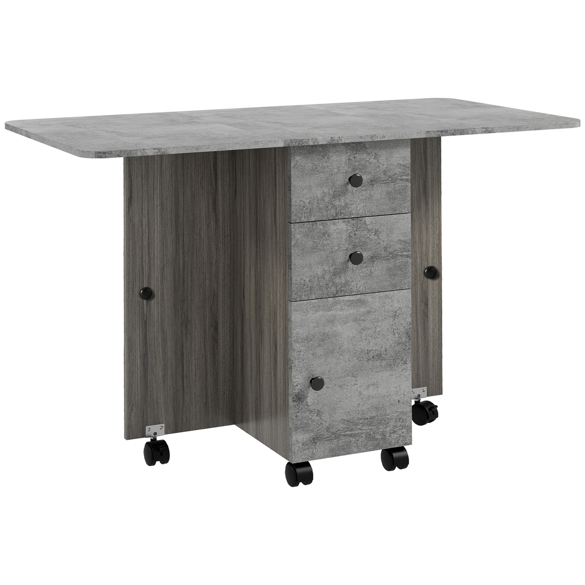 HOMCOM Klappbarer Küchentisch, klappbarer Esstisch mit 2 klappbaren Platten, 2 Schubladen, 1 Schrank und 1 Ablagefach, 120 x 60 x 76,5 cm - Grau   Aosom