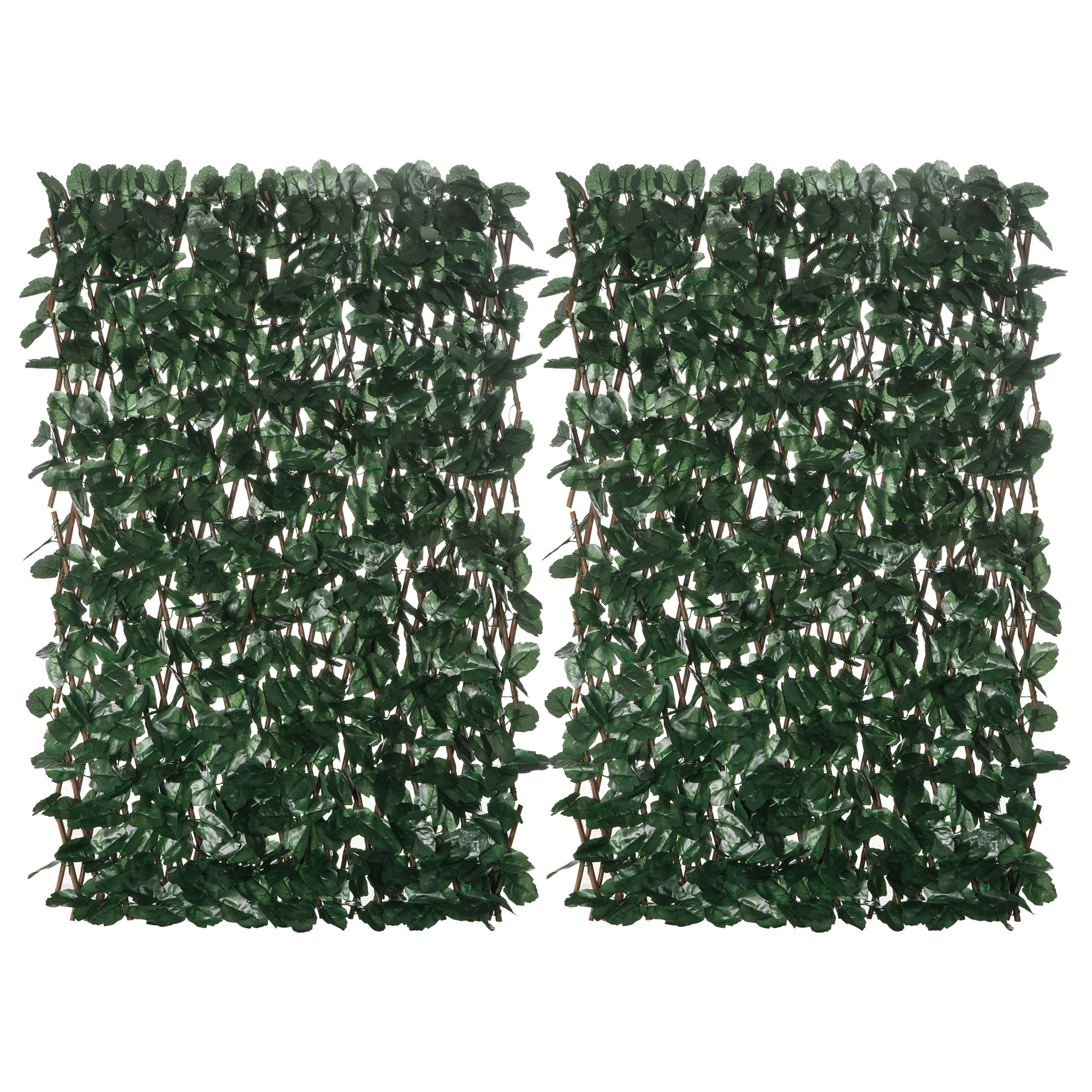 Outsunny Künstlicher Laubzaun Sichtschutzzaun 2 Paneele verstellbare Länge 295 x 70 cm erweiterbares Geflecht realistisches Blattwerk aus PE Grün Aosom