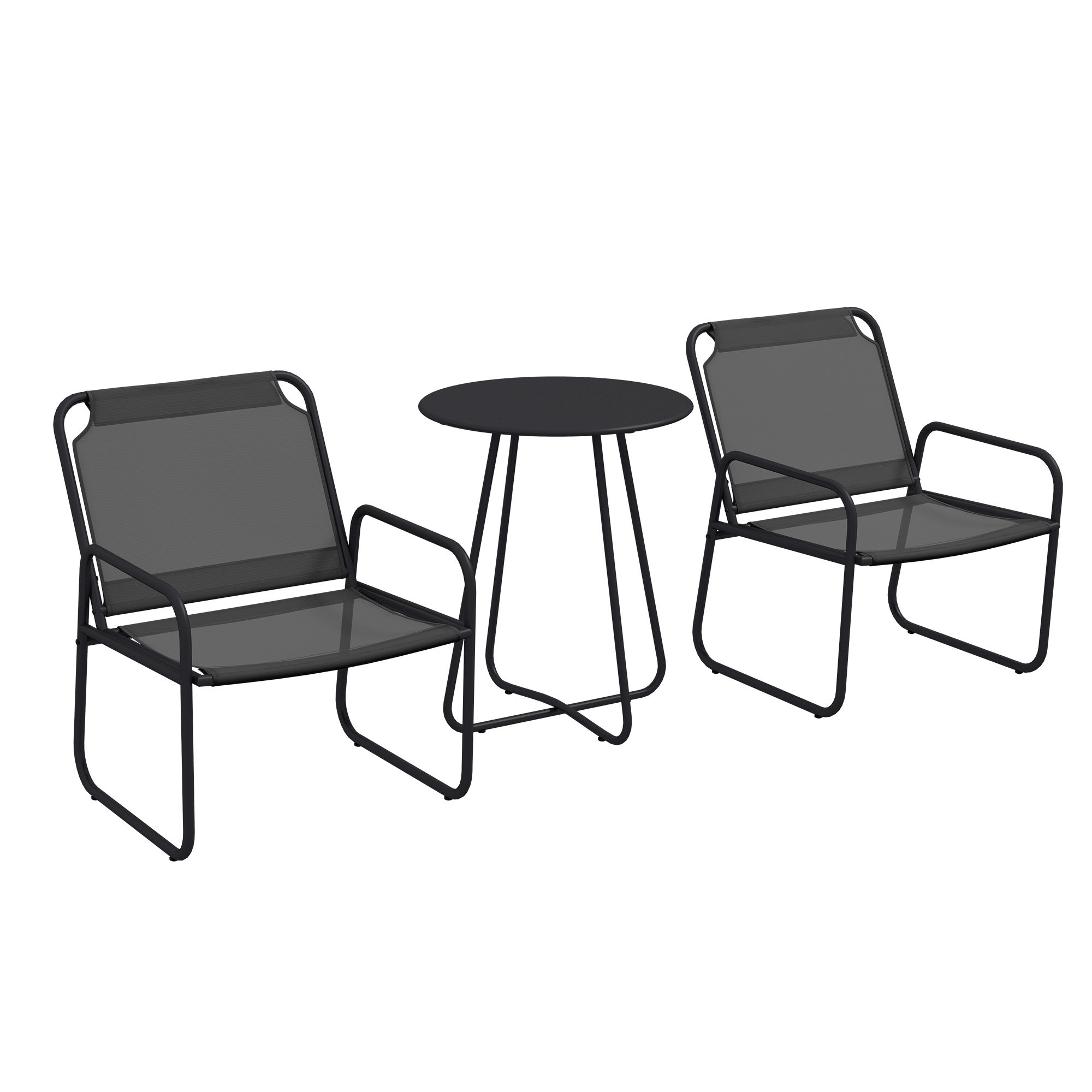 Outsunny Gartenmöbel-Set 3-teilig, 2 Sessel 1 runder Tisch, Stahl und atmungsaktives Gewebe, Grau   Aosom