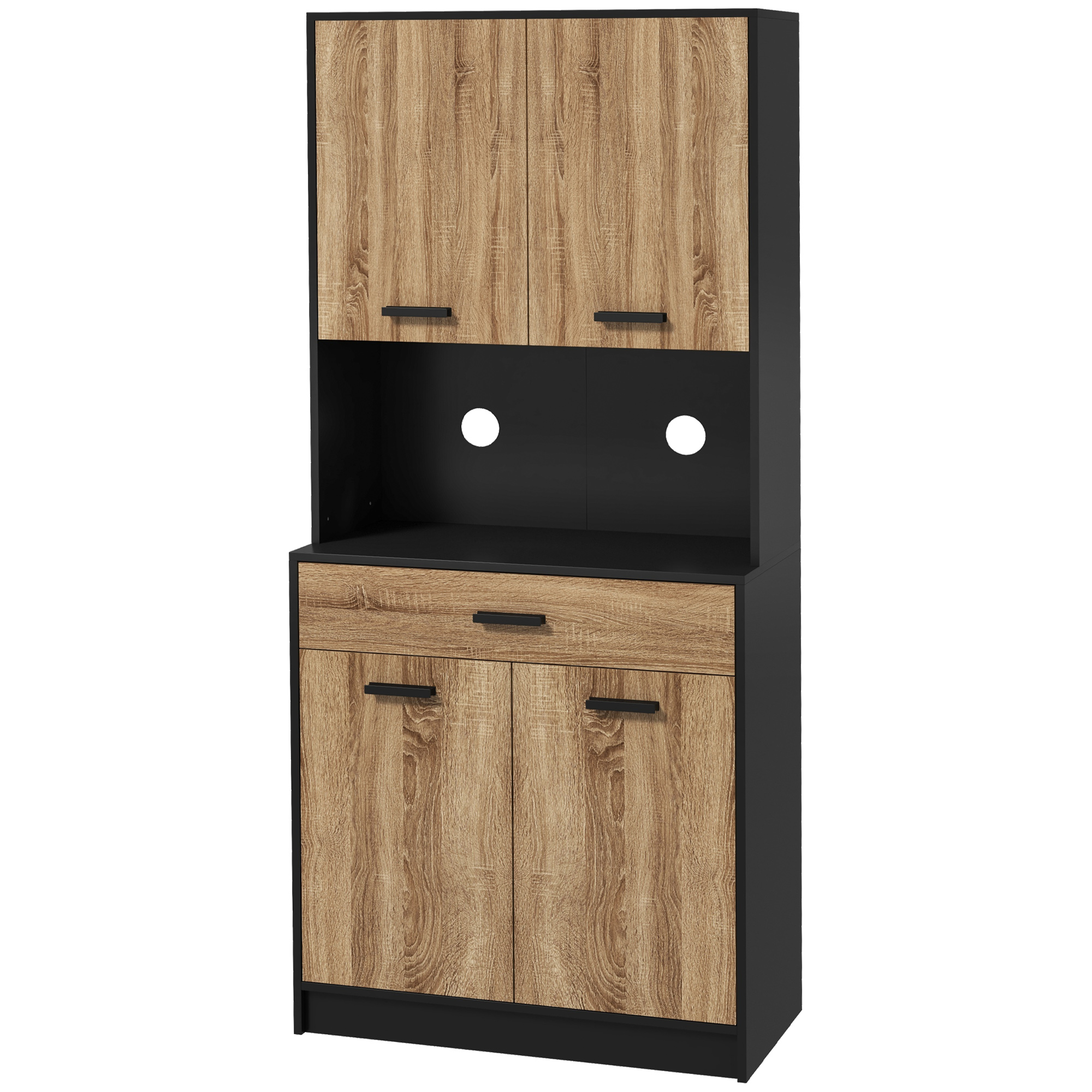 HOMCOM Küchenschrank, Küchenbuffet, Lagerungsschrank, 2 Schränke, 4 Türen, 1 Schublade, Kabeldurchlass, Industriedesign, 80 x 40 x 180 cm, Schwarz und Natur   Aosom