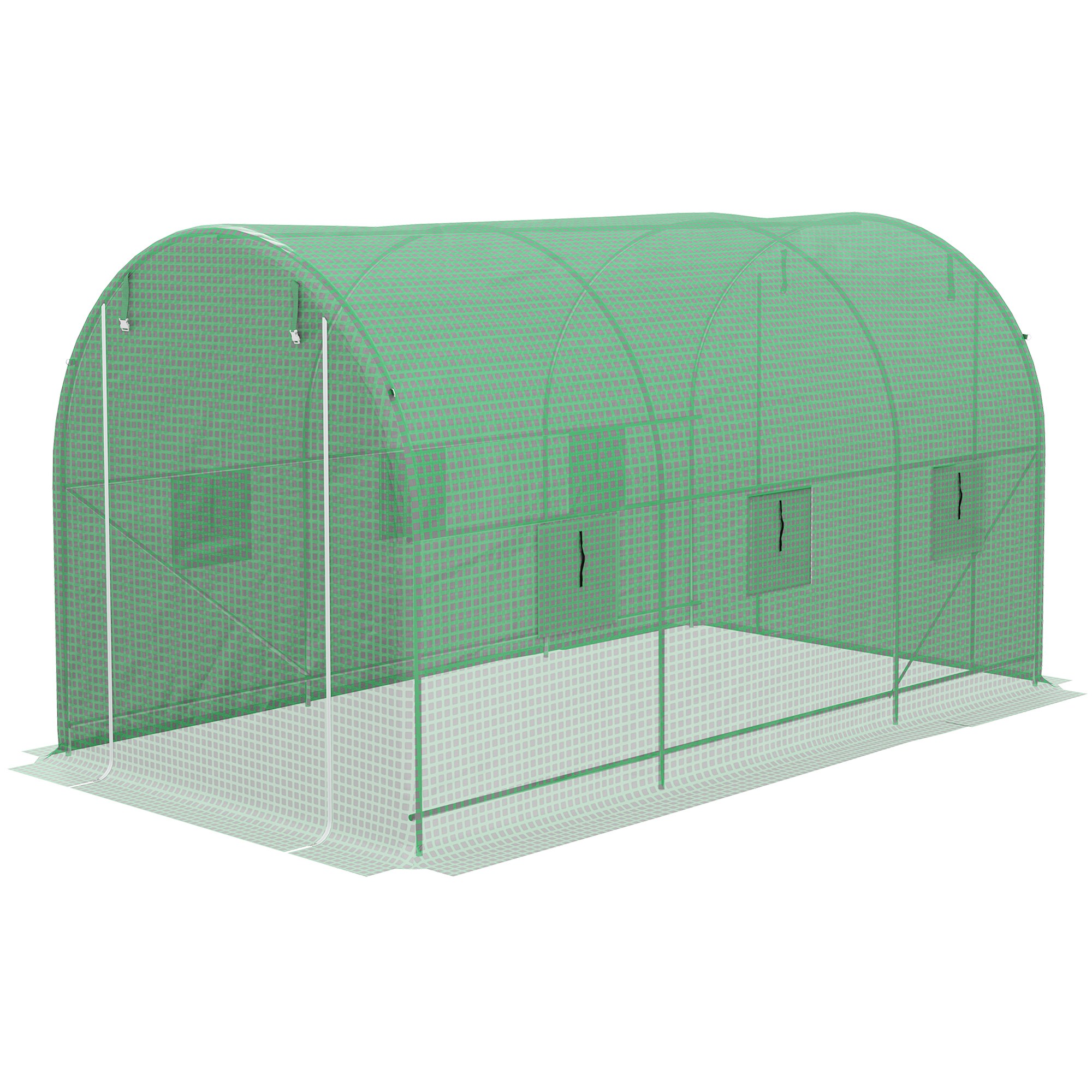 Outsunny Garten Tunnelgewächshaus Tomaten Gewächshaus Bodenfläche 8 m² 4L x 2B x 2,05H m Stahlgestell Doppel-Reißverschlusstür 6 abrollbare Fenster grün   Aosom