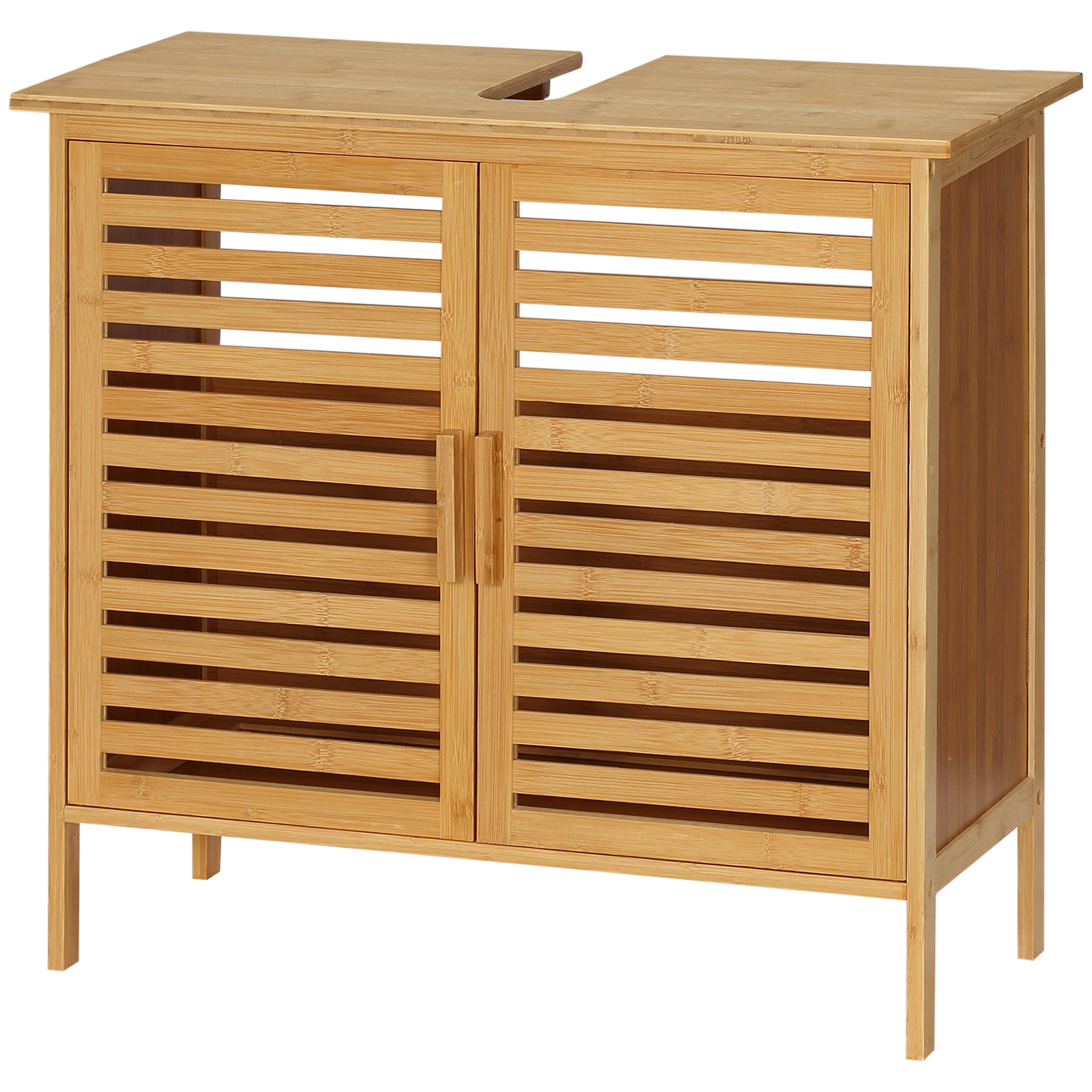 kleankin Bambus Waschbeckenunterschrank Badezimmer Unterschrank Badezimmer Unterschrank 2 Türen - 66 x 29 x 61,5 cm   Aosom