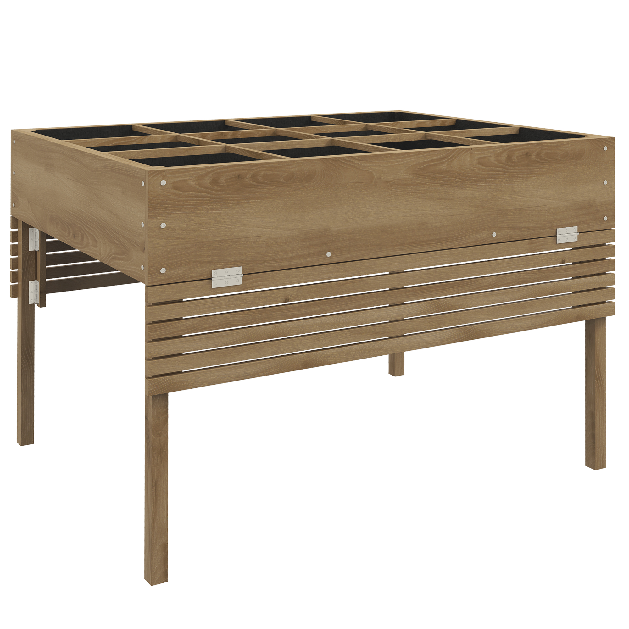 Outsunny Rechteckiges Hochbeet auf Beinen - 12 Fächer - erhöhtes Gemüsebeet mit klappbaren Seitentabletts und Vliesstofffilm 122L x 91,5B x 89H cm   Aosom