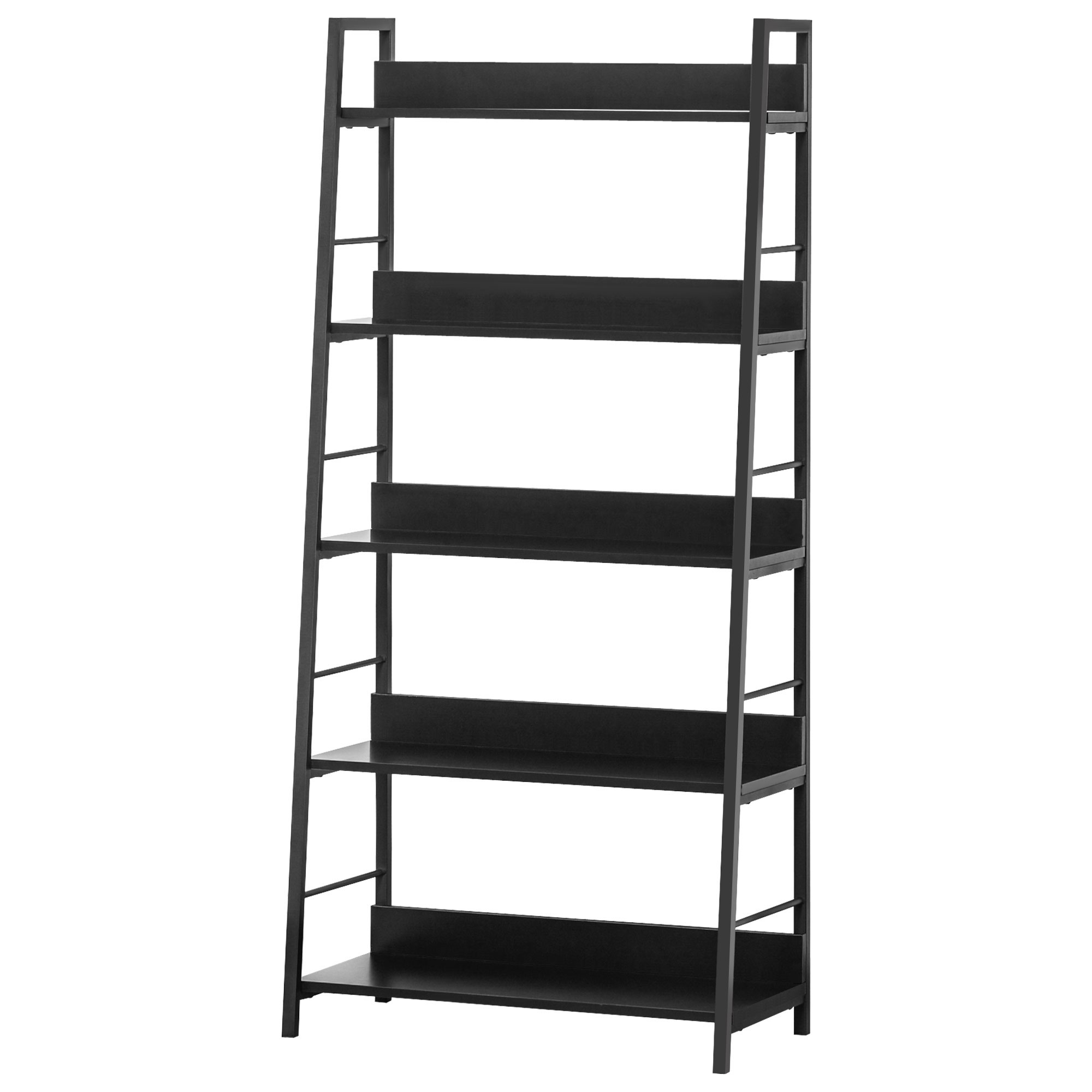 HOMCOM Bücherregal Regal mit schräger industrieller Aufbewahrung 5 Ebenen 70L x 35B x 150H cm Schwarz   Aosom