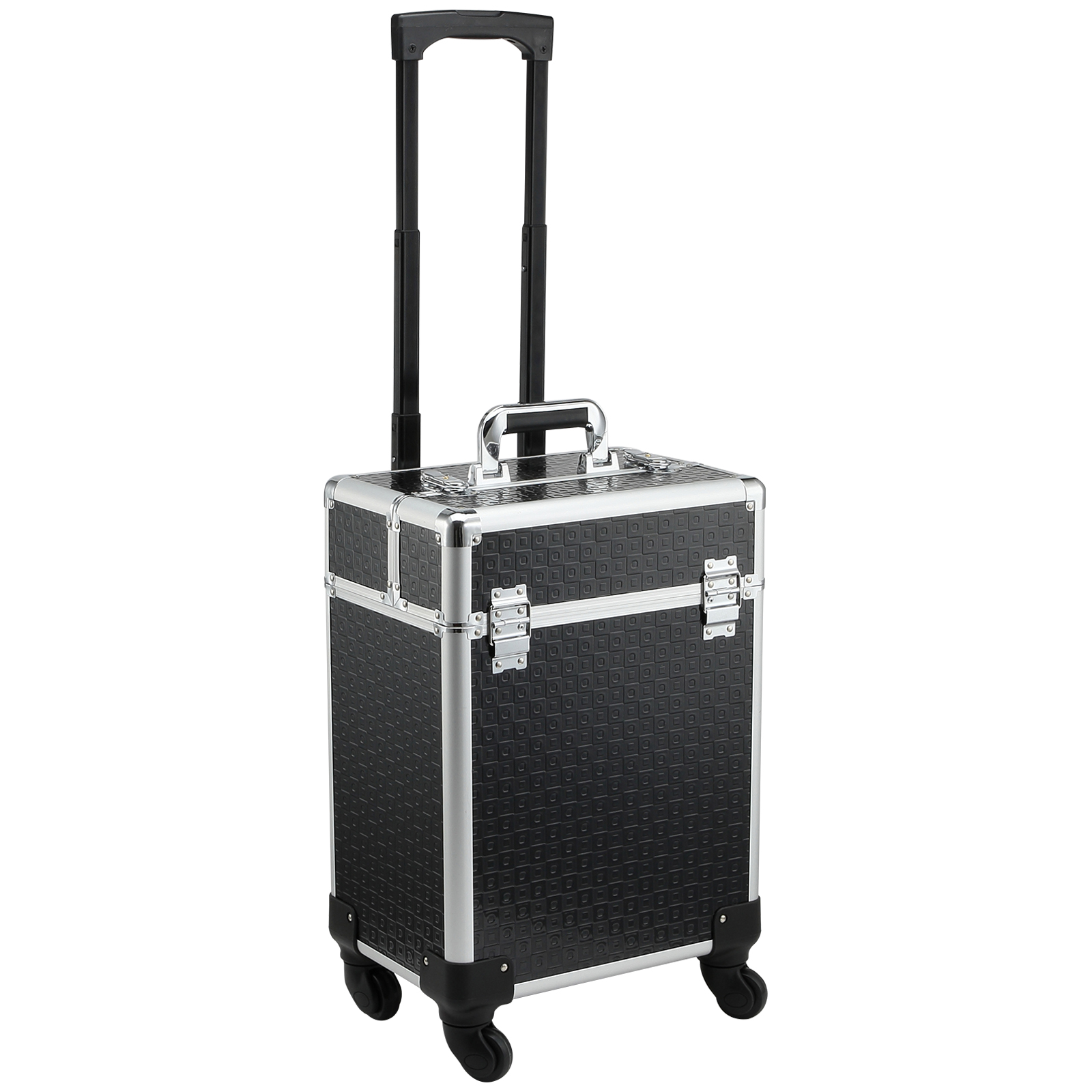 HOMCOM Koffer Trolley Make-up Koffer Kosmetik Vanity Teleskopgriff verstellbar 34L x 24B x 52H cm Alu. Schwarz   Aosom