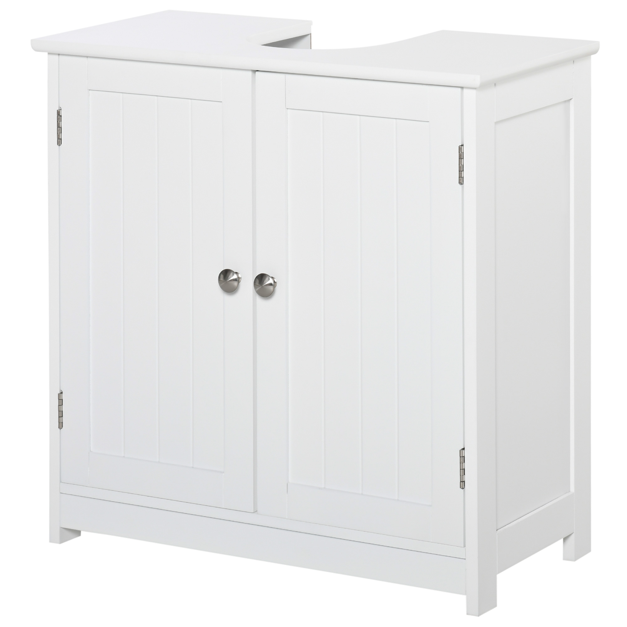kleankin Badezimmerschrank unter Waschbecken - Unterschrank - Schrank 2 Türen mit Regal - Abmessungen 60B x 30T x 60H cm - in weißem Holz Aosom