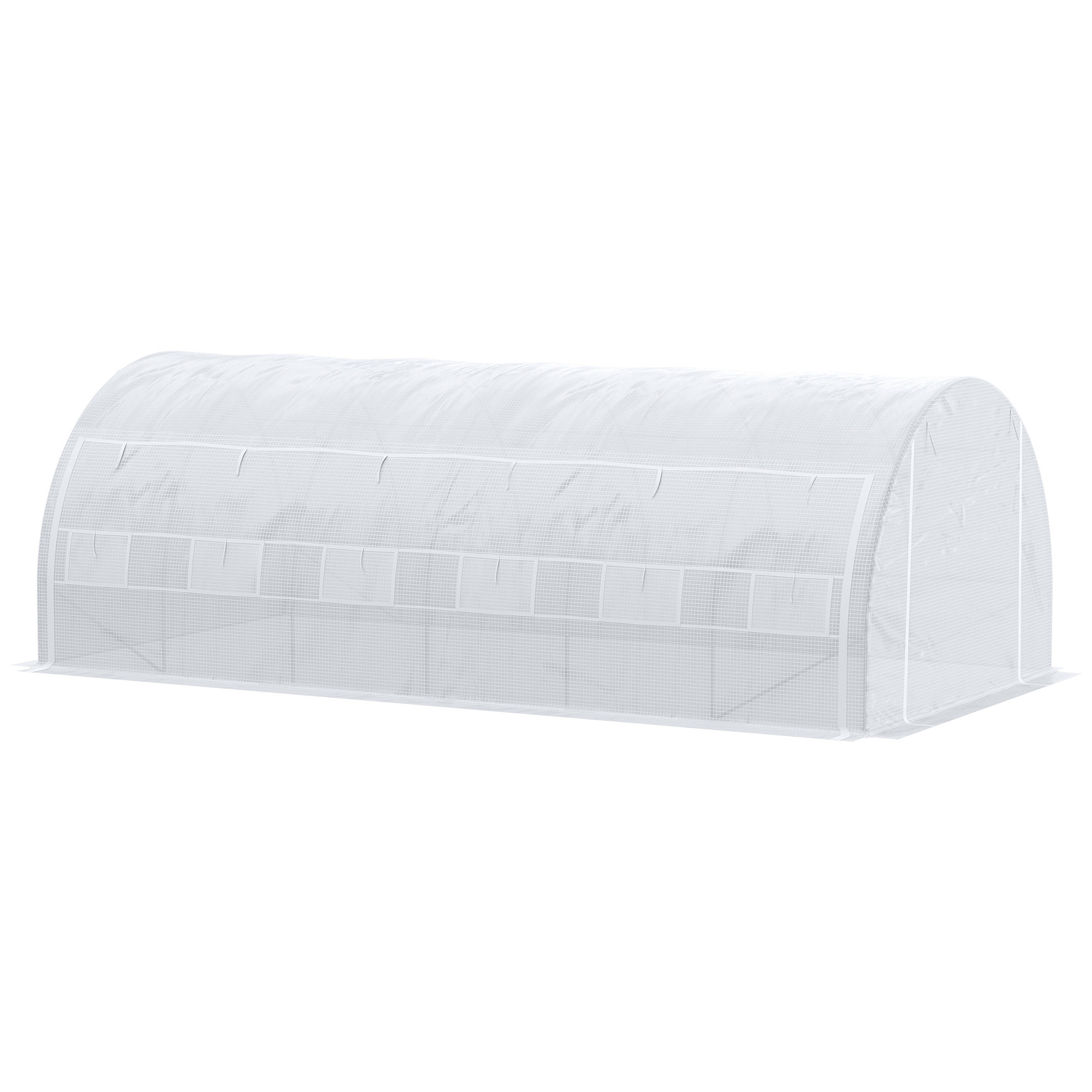 Outsunny Garten Gewächshaus 18 m² 6L x 3B x 2H m mit Tür + rollbaren Seitenwänden mit Reißverschluss, 12 Fenstern, verzinktem Stahl PE Hochdichtem 140 g/m² Anti-UV Weiß Aosom