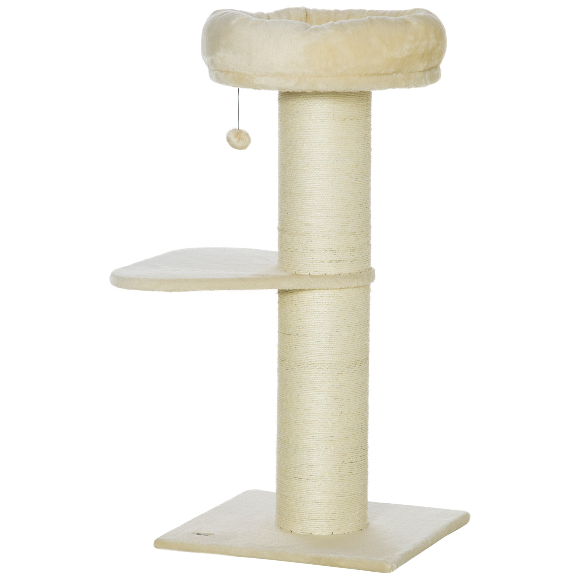 PawHut Katzenbaum Kratzbaum Natürlicher Sisal 2 Plattformen Beobachtungskorb Spielball Plüsch Beige   Aosom