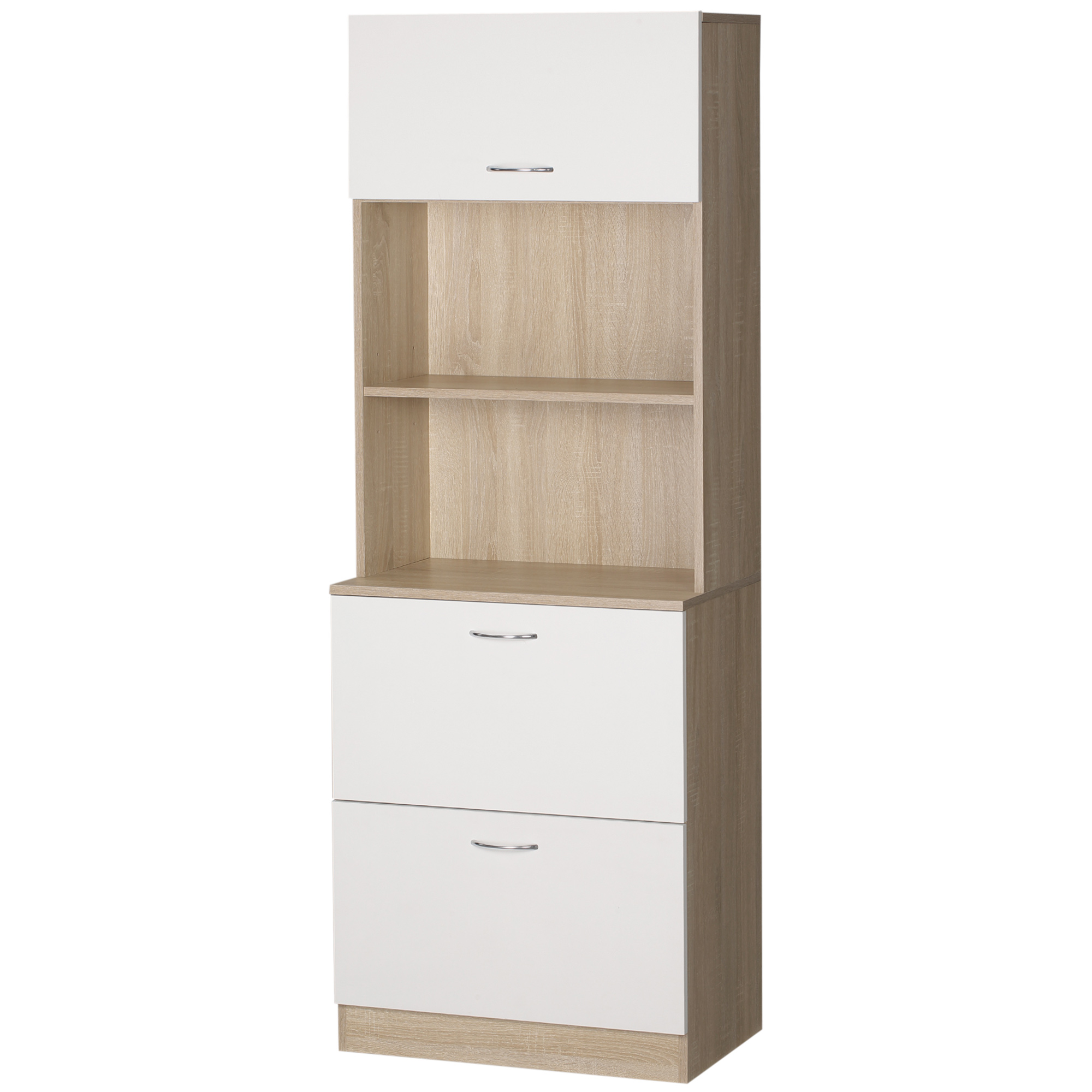 HOMCOM Küchenbuffet Küchenschrank Mehrzweckschrank 2 Schubladen 1 Schrank + große Arbeitsplatte 60 x 38 x 168 cm MDF weiß   Aosom