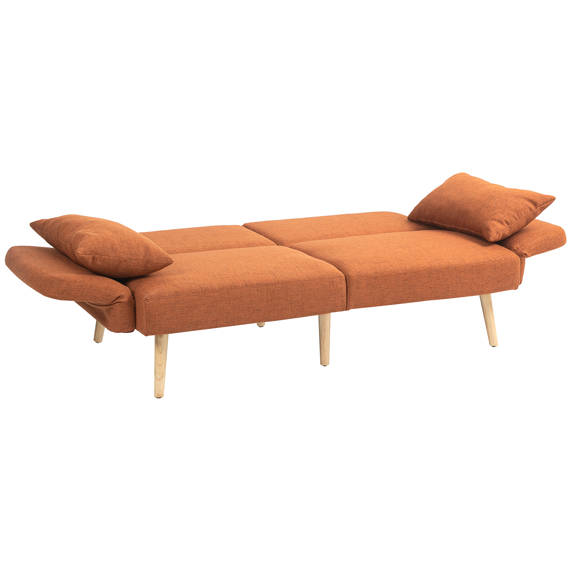 HOMCOM 3-Sitzer Schlafsofa, 2-Sitzer Schlafsofa, verstellbare Rückenlehne und Armlehnen, Schlafcouch aus Leinenoptik, Massivholzfüße, 2 waschbare Kissen, Braun   Aosom