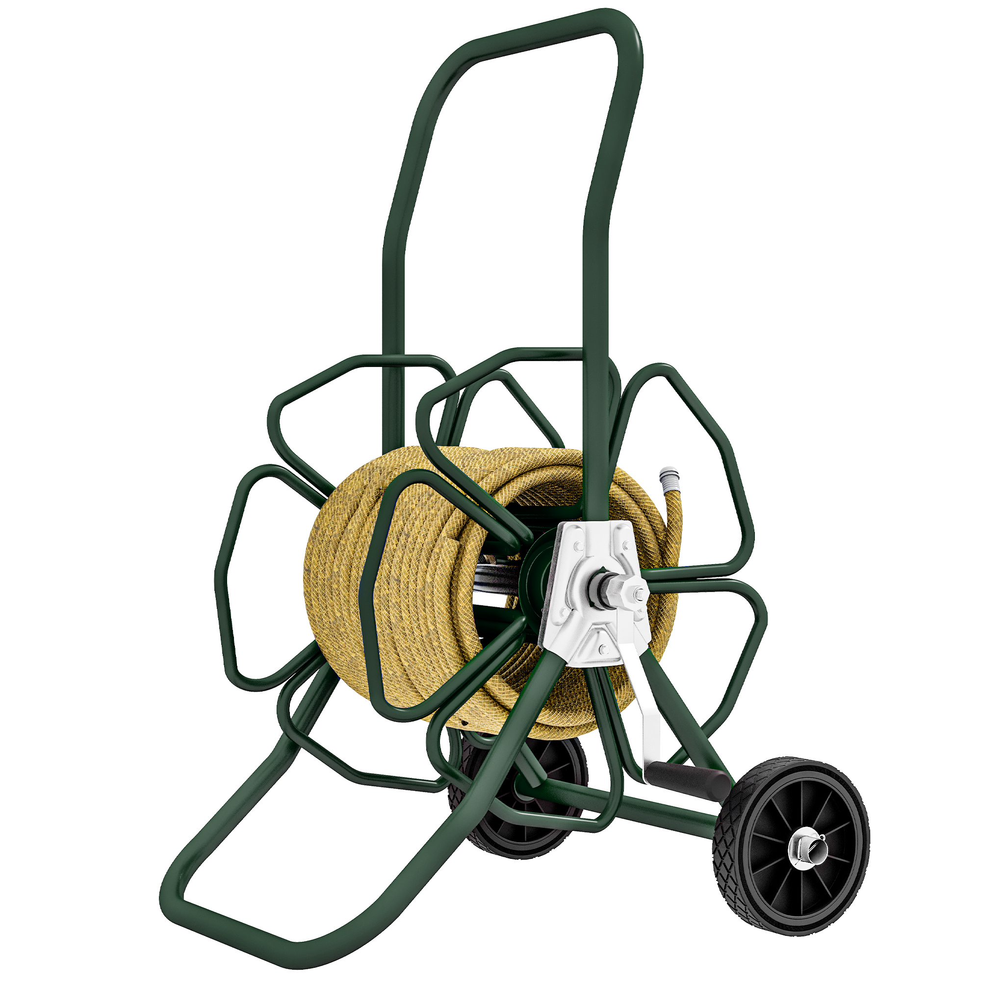 Outsunny Gartenschlauch-Aufroller auf Rädern, 30 m Ø16mm Schlauch, Schlauchwagen, Schlauchaufroller, rutschfester Griff, Metall, Grün Aosom