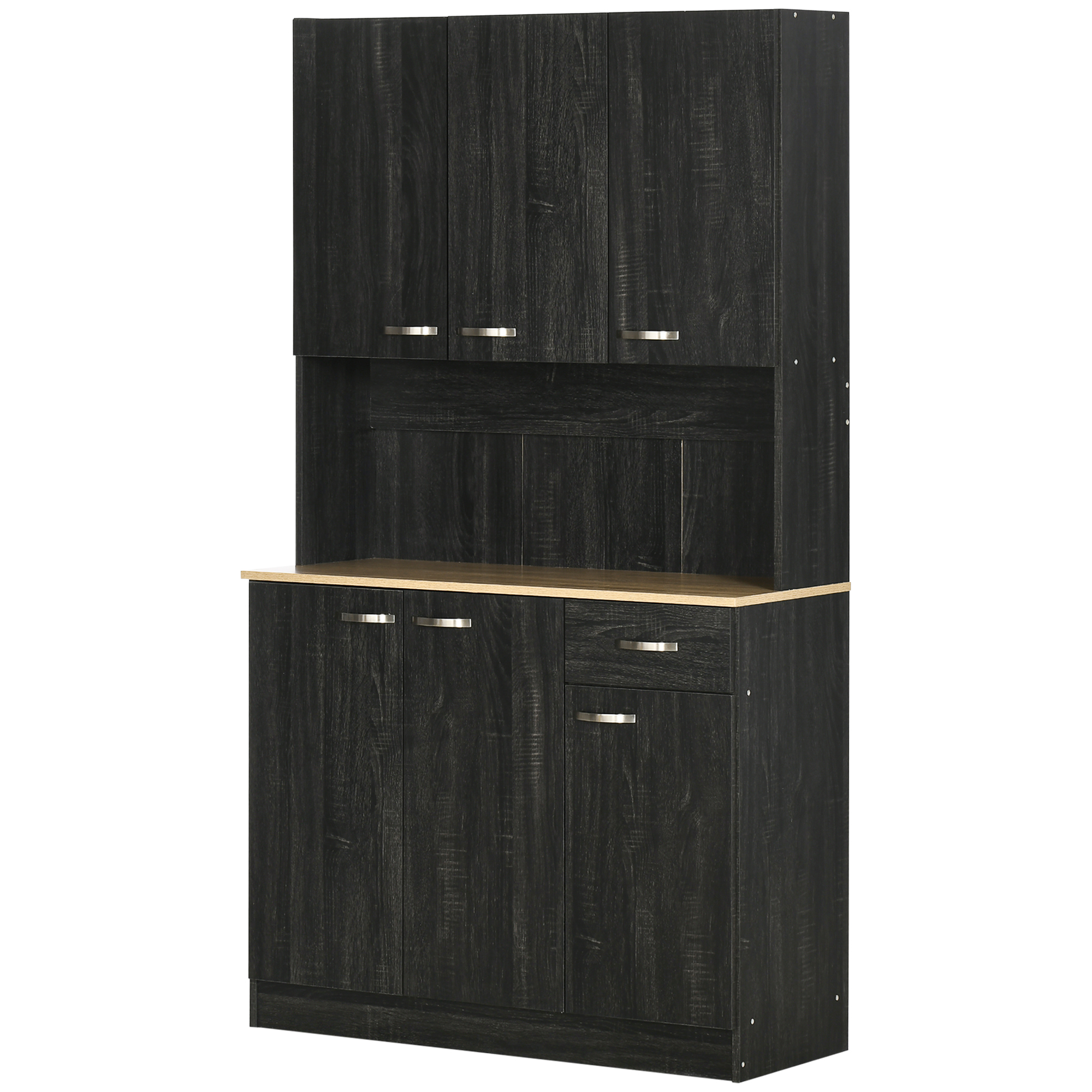 HOMCOM Buffet für die Küche, zeitgenössischer Küchenschrank mit mehreren Aufbewahrungsmöglichkeiten, 6 Türen, 1 Schublade + große Arbeitsplatte, Abmessungen 101L x 39B x 180H cm in Schwarz   Aosom