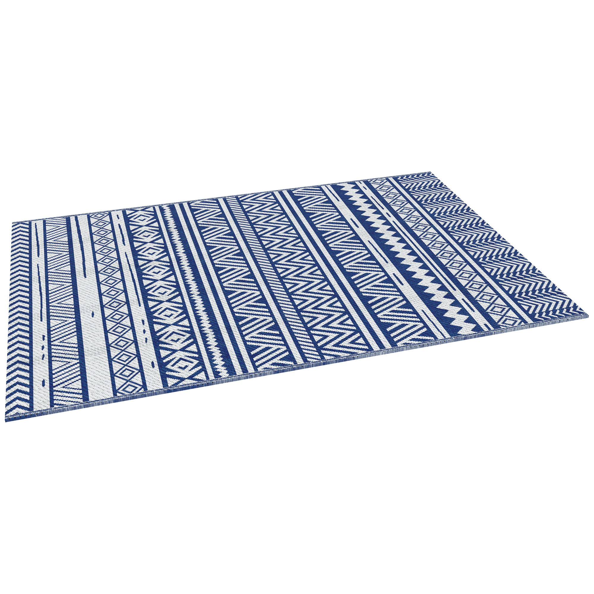Outsunny Garten Teppich Style Graphique - Reversible Teppich 2 Muster - Maße 2,74L x 1,82B m - Hochdichtes PP 310 g/m² Blau und Weiß Aosom
